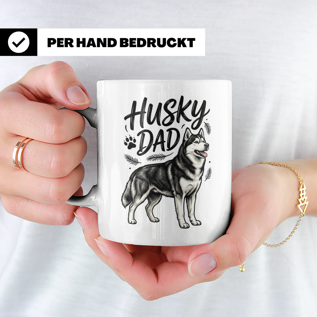 Husky Dad Tasse mit Siberian Husky Motiv, Geschenk für Hunde – Weiß [farbe:weiß]