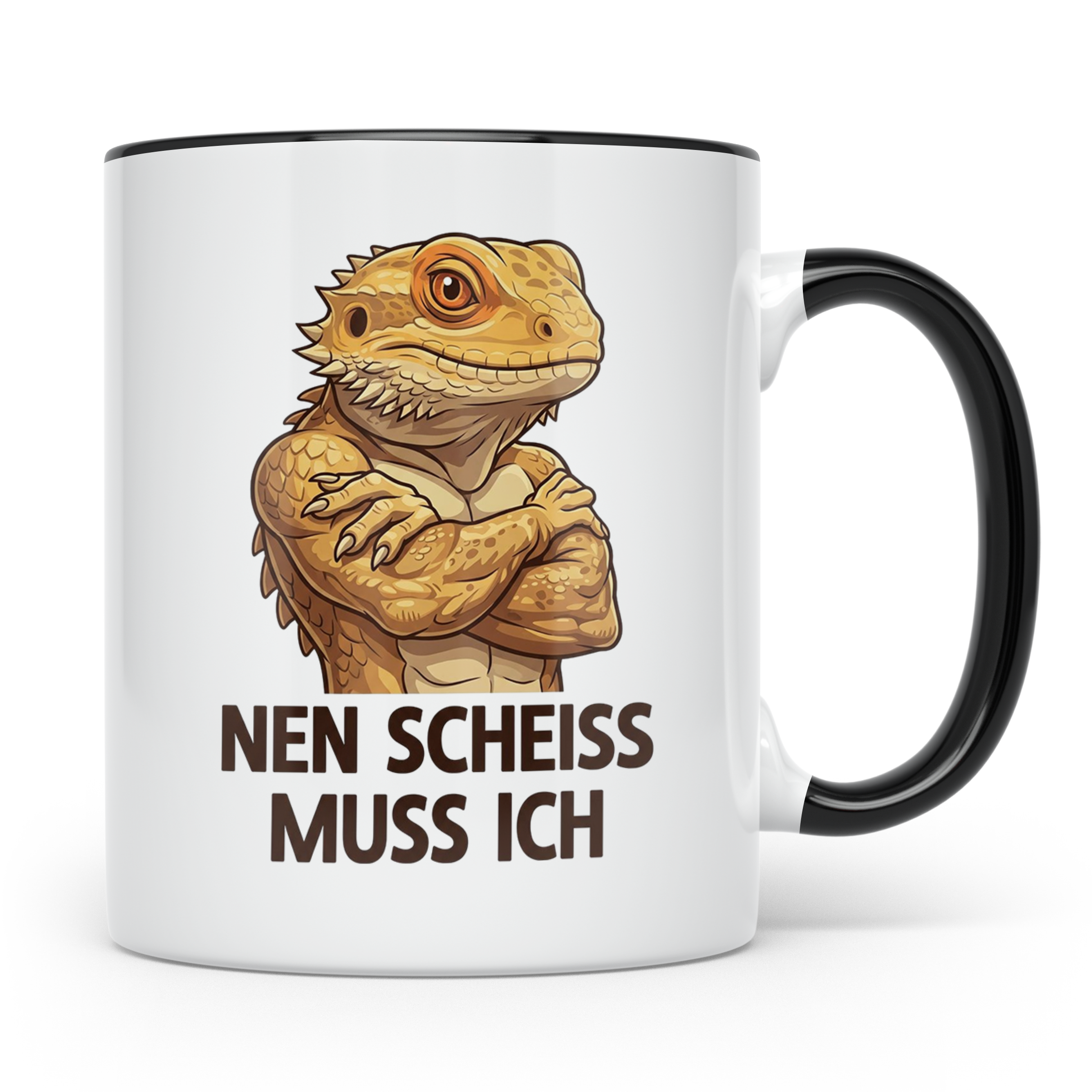 Bartagame Tasse mit Spruch 'Nen Scheiss muss ich' | Lustiges – Schwarz [farbe:schwarz]