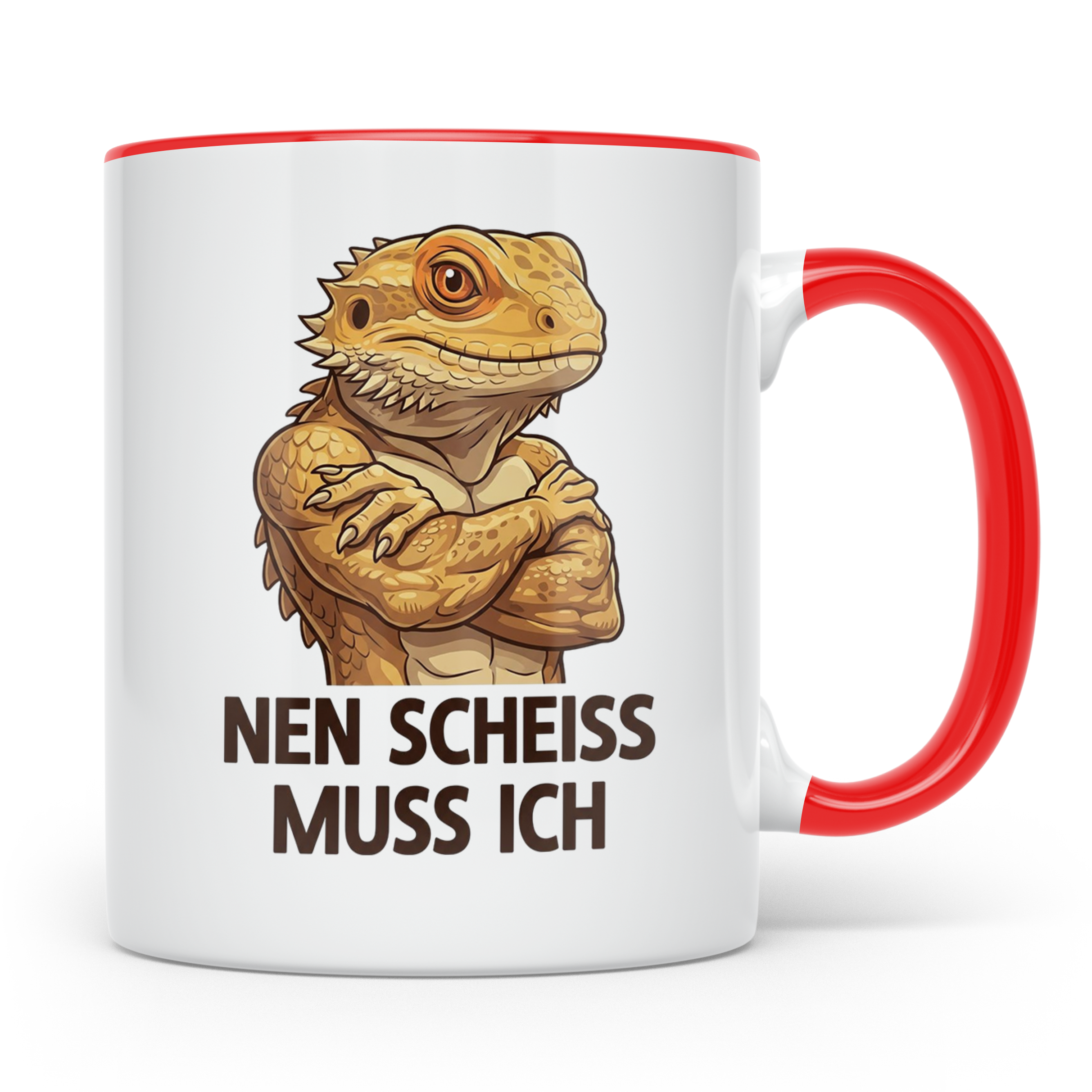 Bartagame Tasse mit Spruch 'Nen Scheiss muss ich' | Lustiges – Rot [farbe:rot]