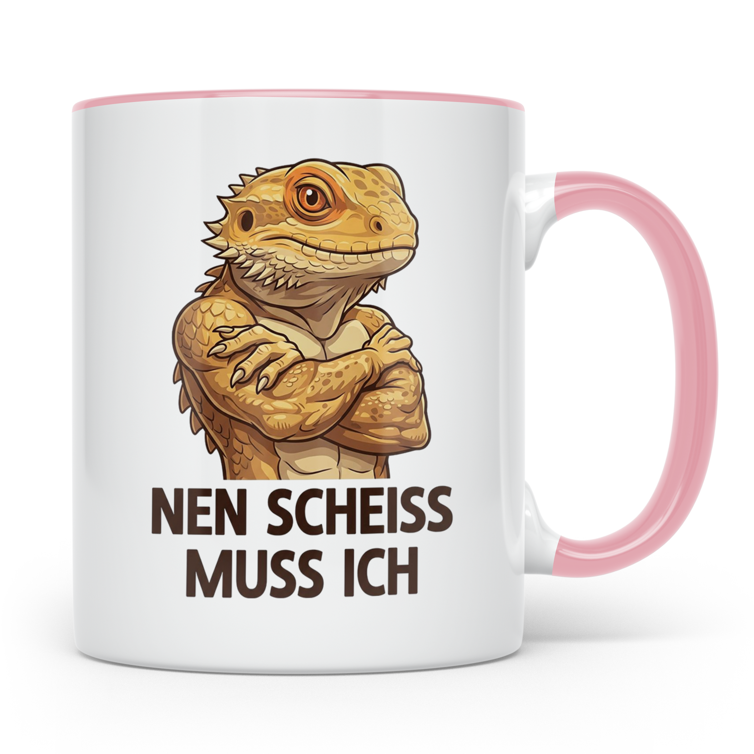 Bartagame Tasse mit Spruch 'Nen Scheiss muss ich' | Lustiges – Rosa [farbe:rosa]