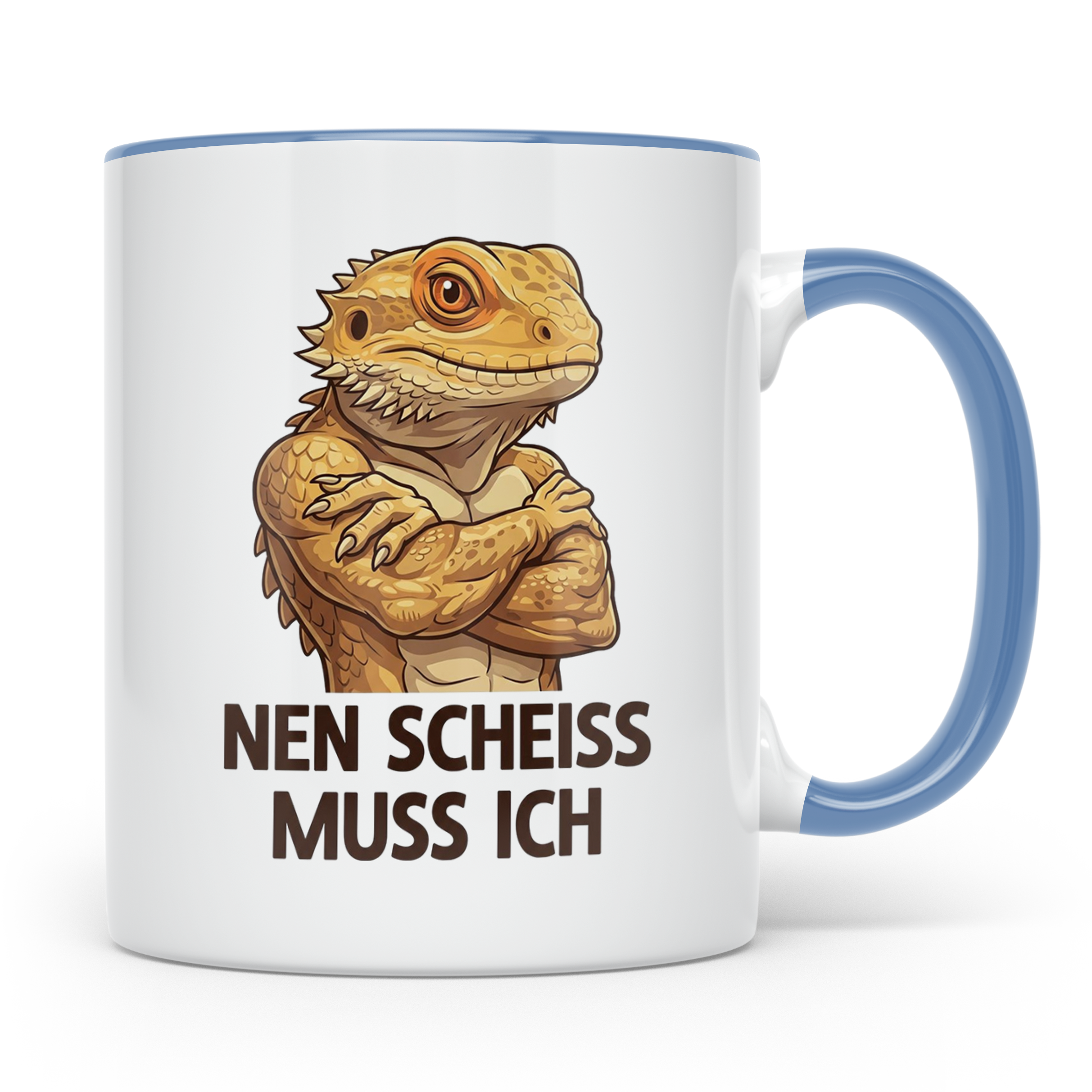 Bartagame Tasse mit Spruch 'Nen Scheiss muss ich' | Lustiges – Blau [farbe:blau]