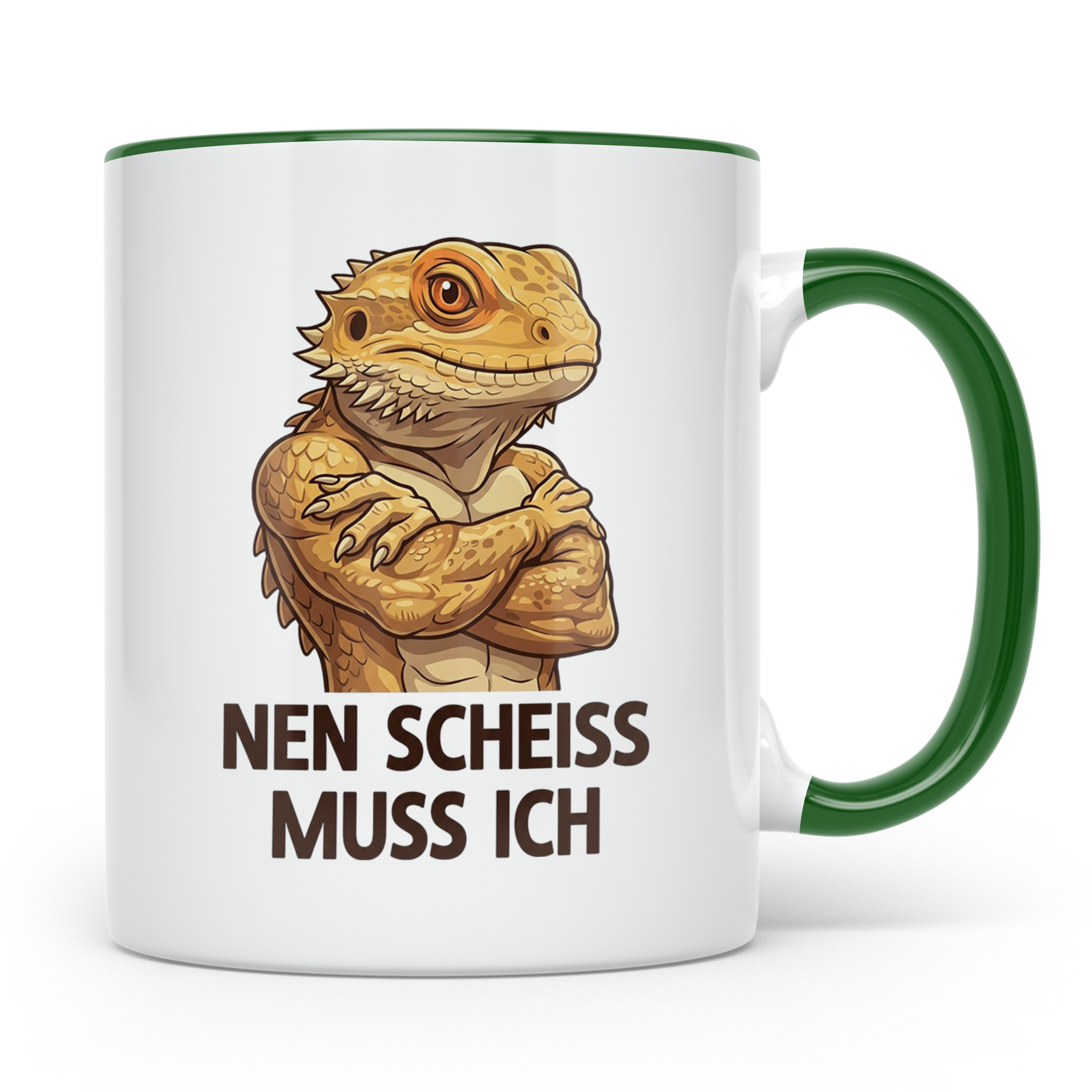 Bartagame Tasse mit Spruch 'Nen Scheiss muss ich' | Lustiges – Grün [farbe:grün]