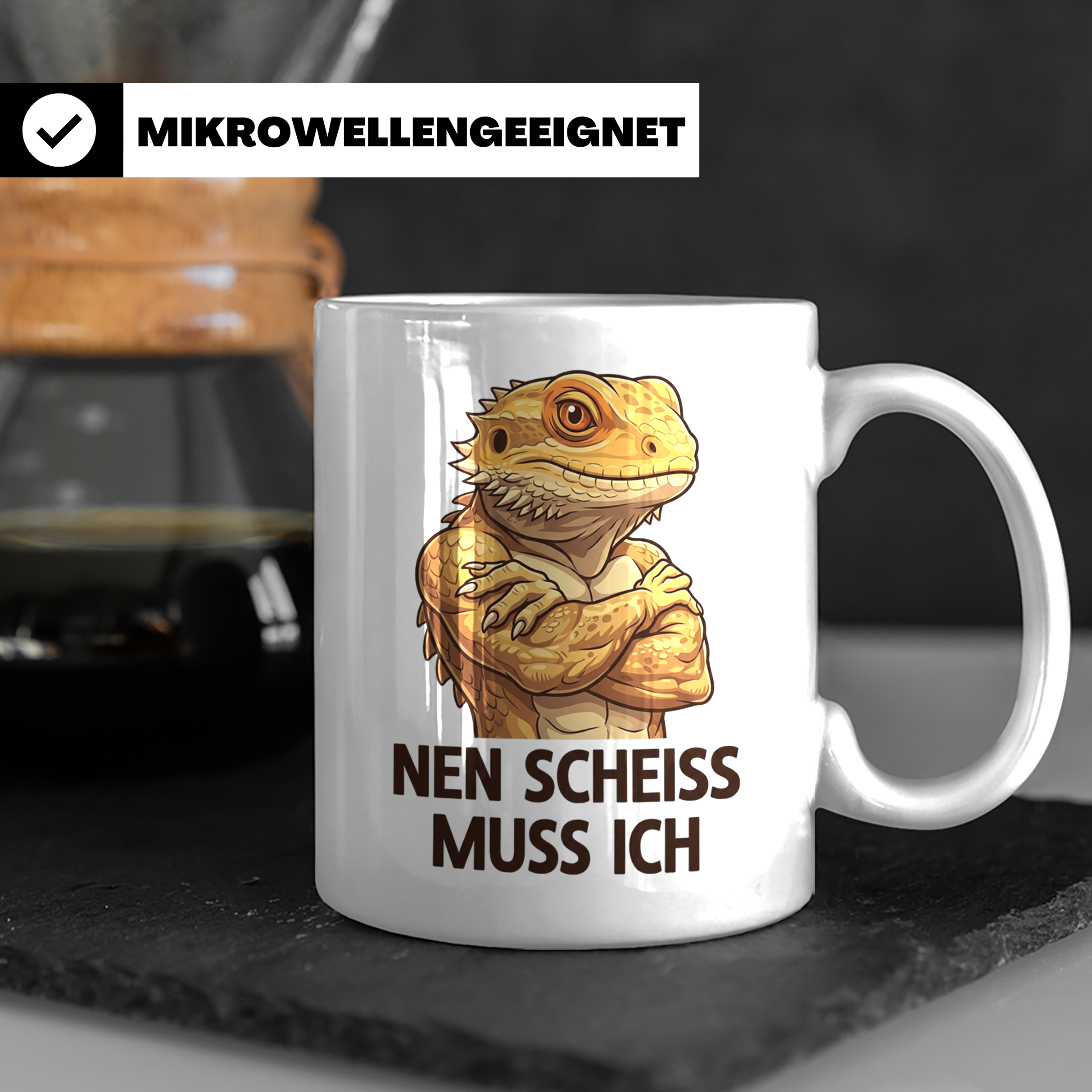 Bartagame Tasse mit Spruch 'Nen Scheiss muss ich' | Lustiges – Weiß [farbe:weiß]