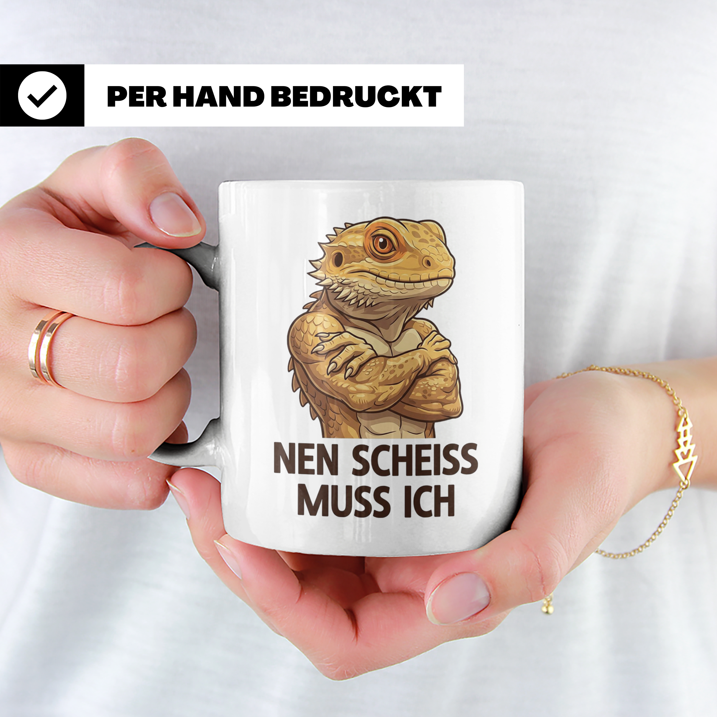 Bartagame Tasse mit Spruch 'Nen Scheiss muss ich' | Lustiges – Weiß [farbe:weiß]