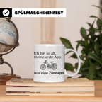 Zündapp Tasse mit Spruch 'Meine erste App' für Mofa Fahrer,  – Weiß [farbe:weiß]