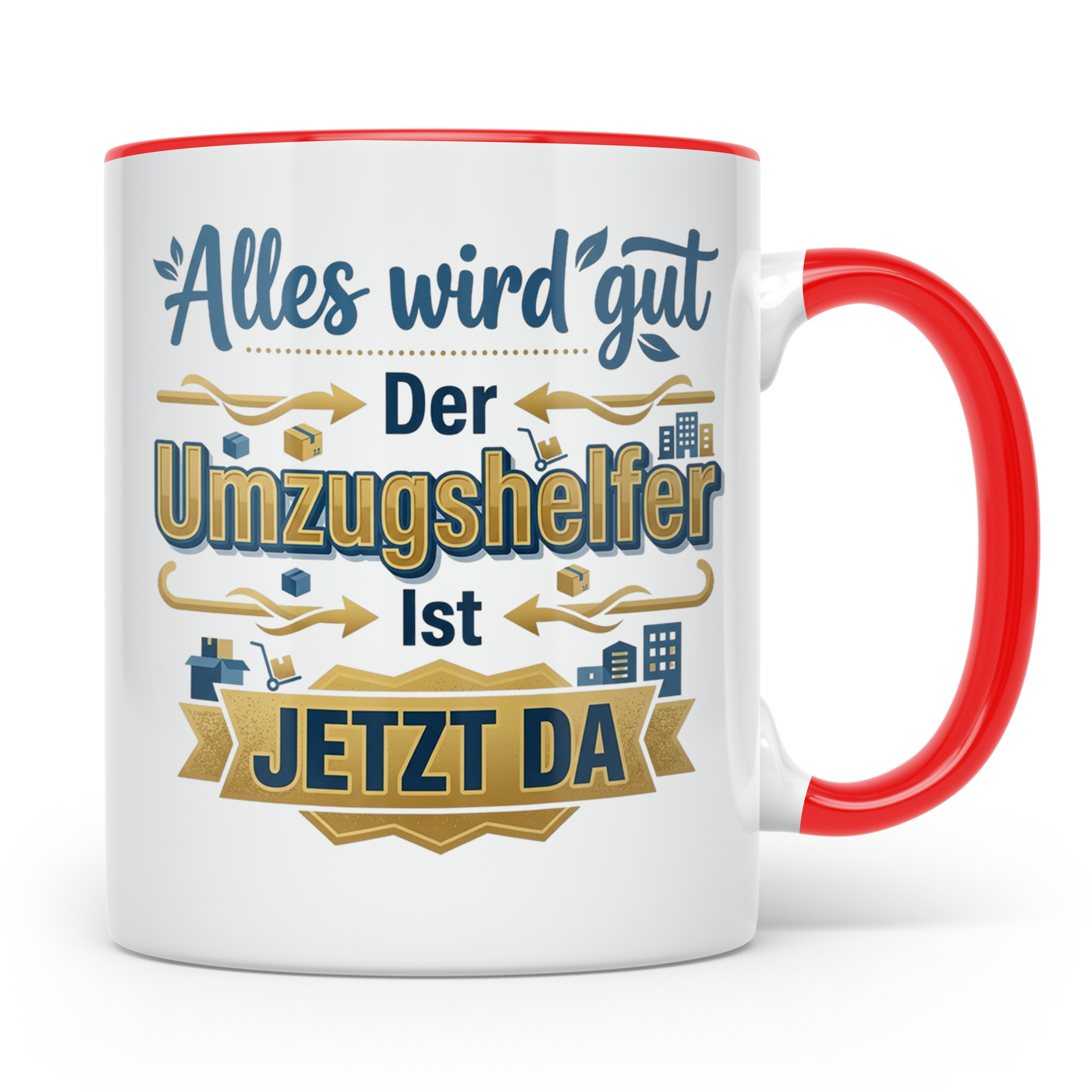 Umzugshelfer Tasse mit Spruch 'Alles wird gut' Geschenk für  – Rot [farbe:rot]