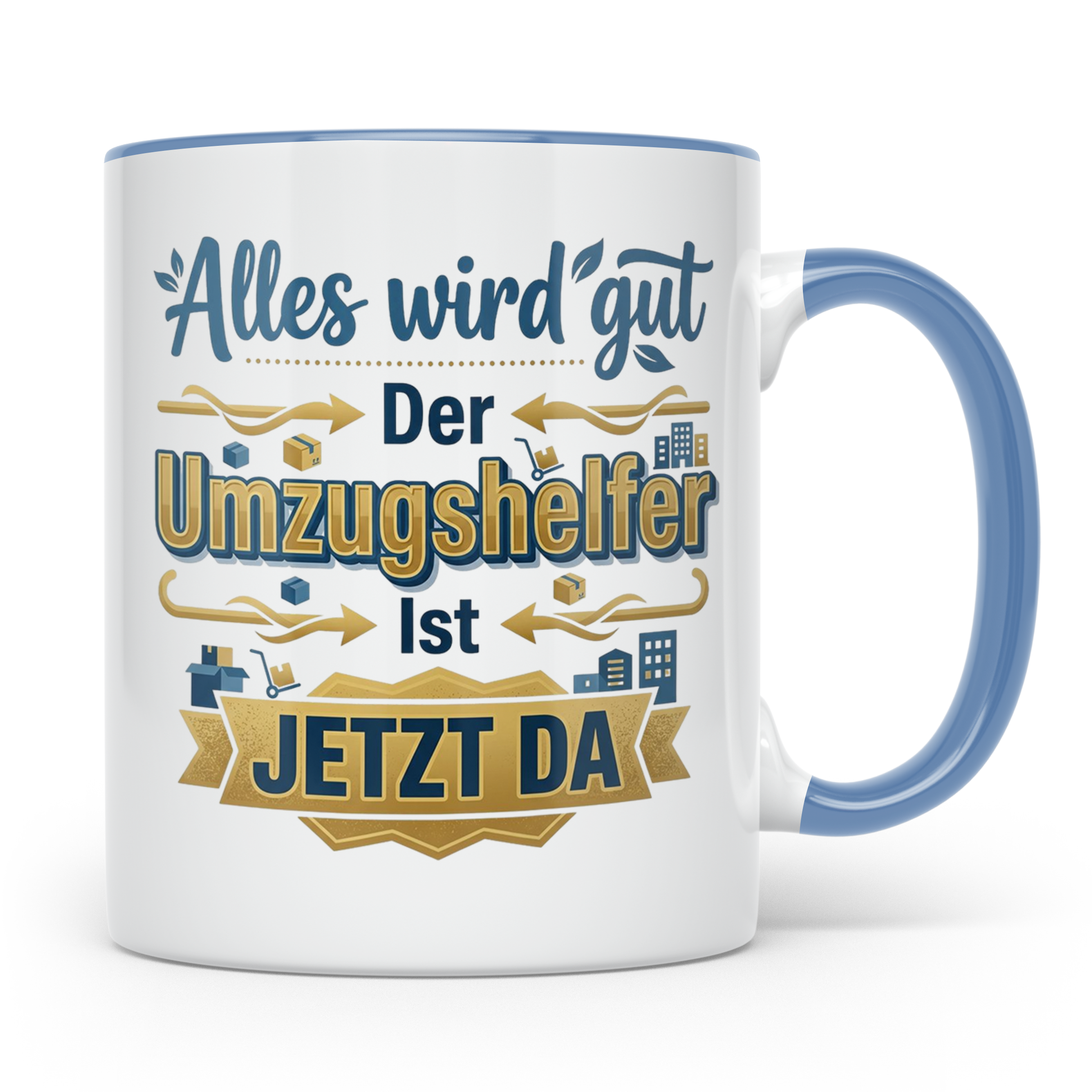 Umzugshelfer Tasse mit Spruch 'Alles wird gut' Geschenk für  – Blau [farbe:blau]
