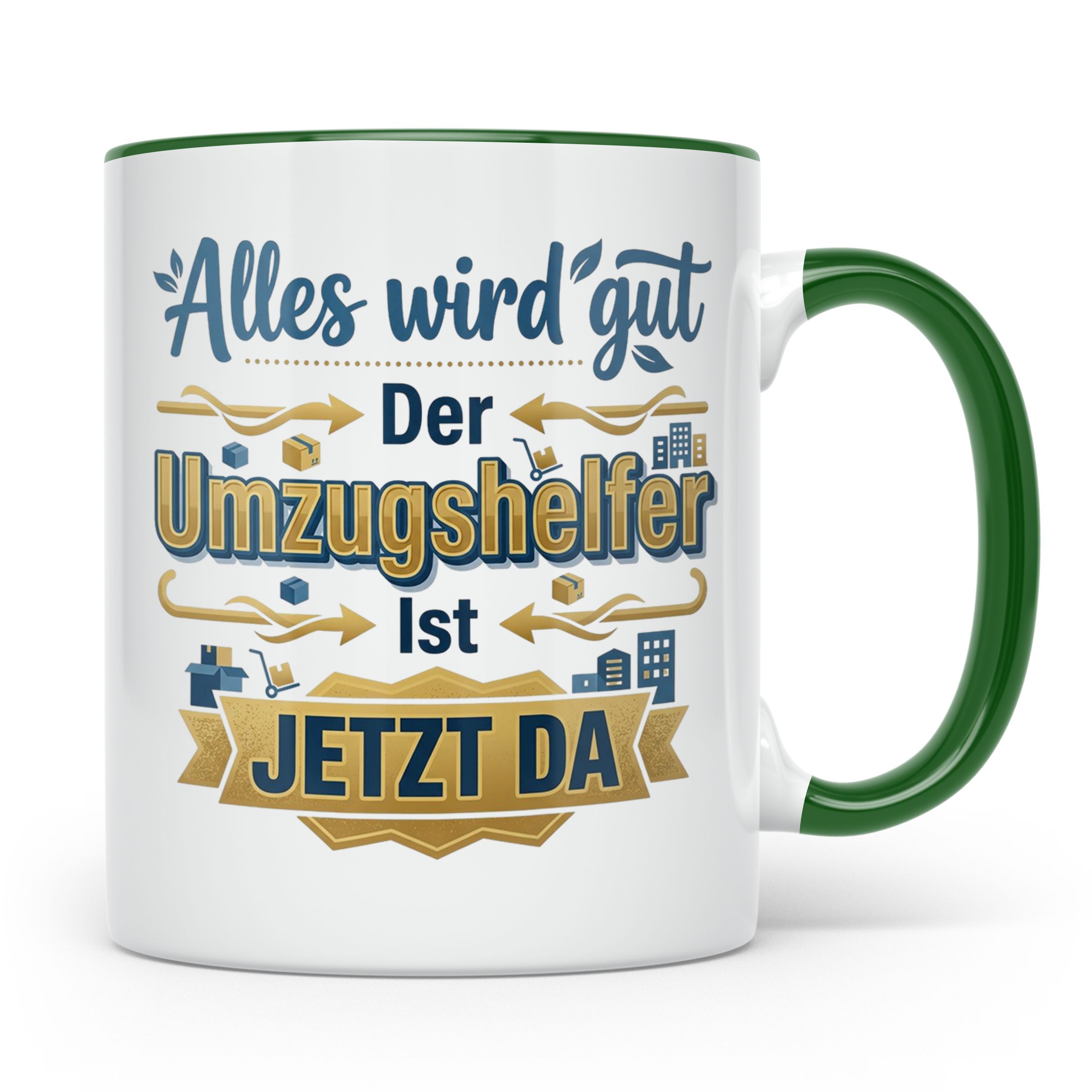 Umzugshelfer Tasse mit Spruch 'Alles wird gut' Geschenk für  – Grün [farbe:grün]