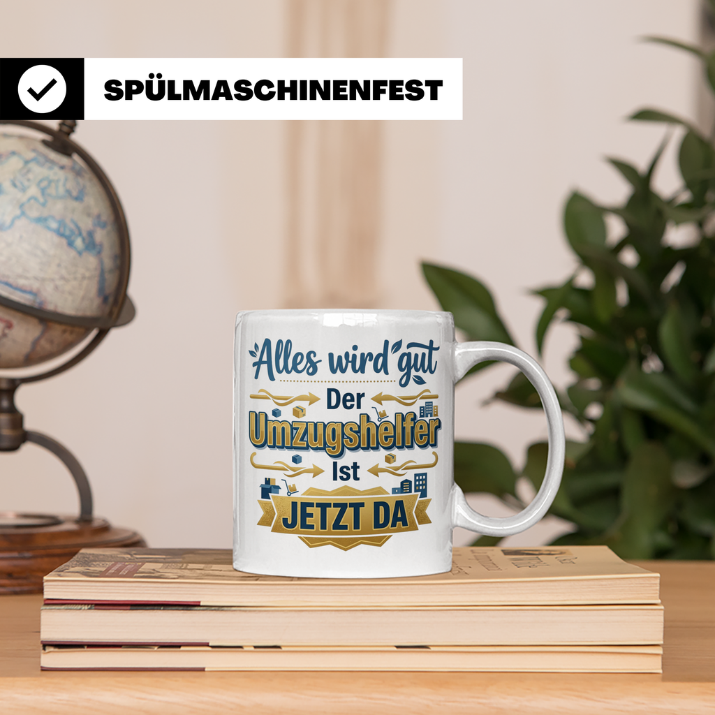 Umzugshelfer Tasse mit Spruch 'Alles wird gut' Geschenk für  – Weiß [farbe:weiß]