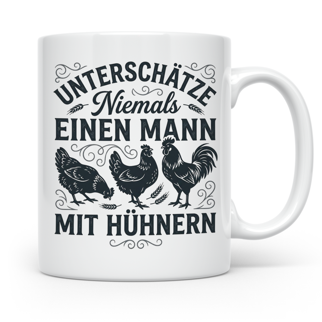 Mann mit Hühnern Tasse für Hühnerhalter Landwirt Bauer, Lust – Weiß [farbe:weiß]