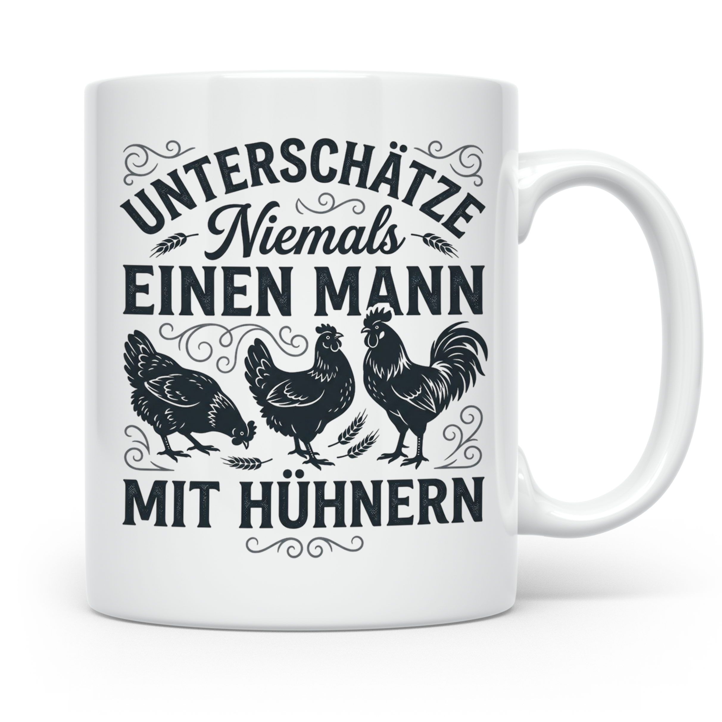 Mann mit Hühnern Tasse für Hühnerhalter Landwirt Bauer, Lust – Weiß [farbe:weiß]