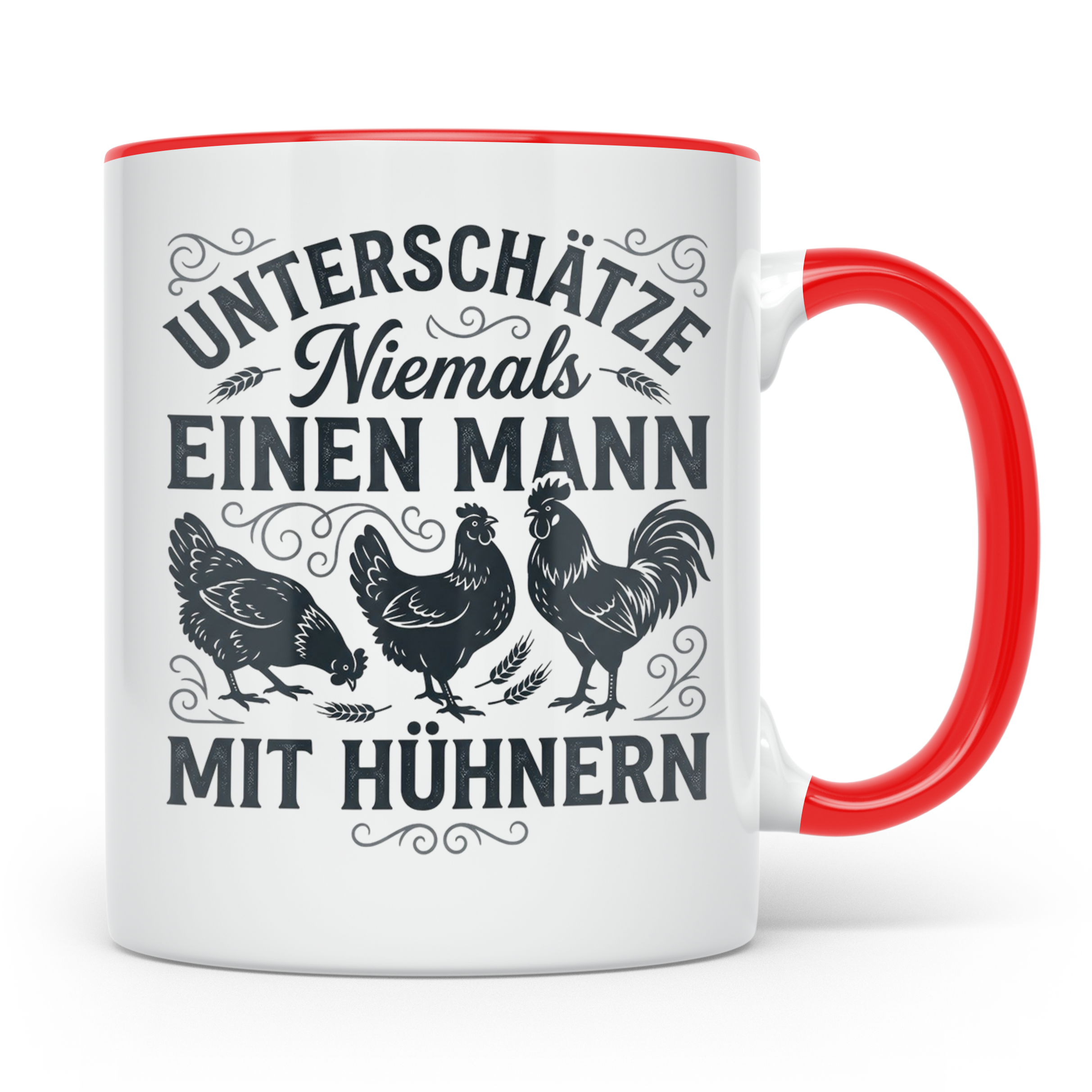 Mann mit Hühnern Tasse für Hühnerhalter Landwirt Bauer, Lust – Rot [farbe:rot]