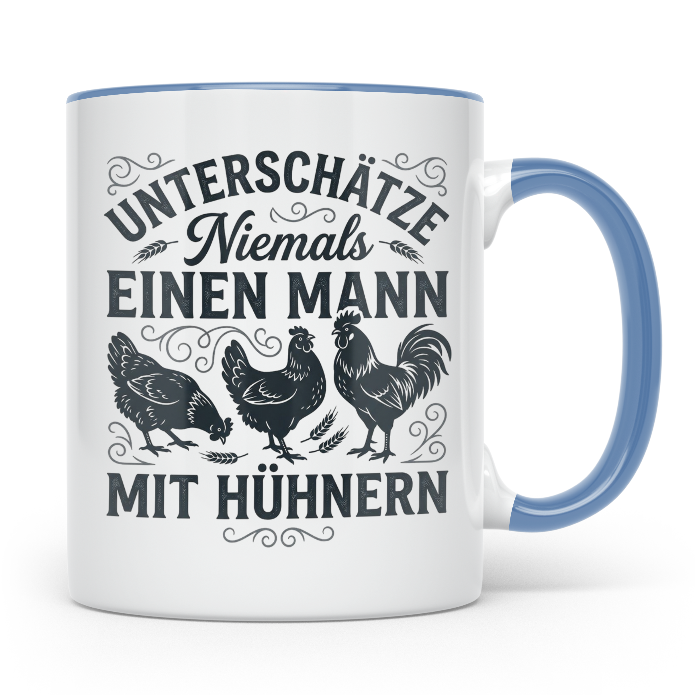 Mann mit Hühnern Tasse für Hühnerhalter Landwirt Bauer, Lust – Blau [farbe:blau]