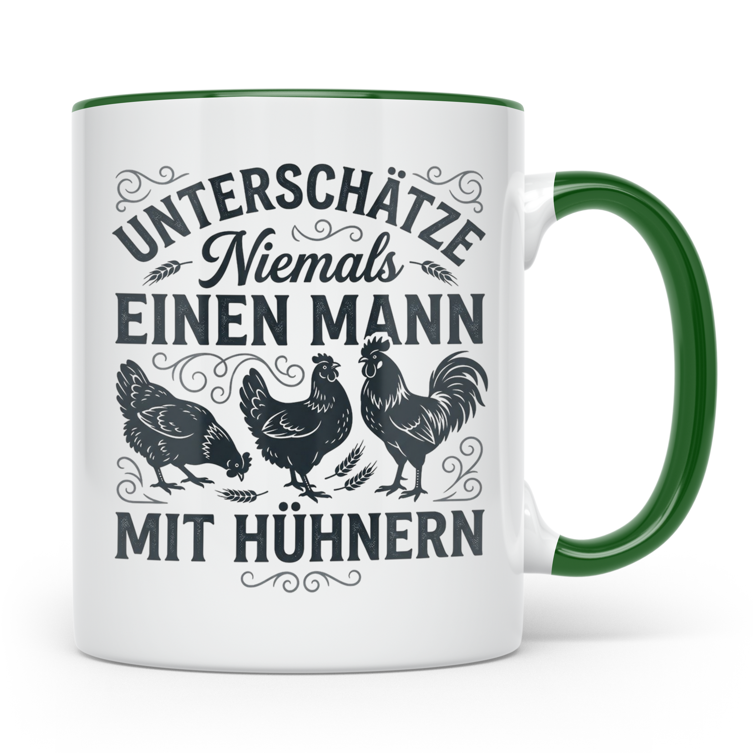 Mann mit Hühnern Tasse für Hühnerhalter Landwirt Bauer, Lust – Grün [farbe:grün]