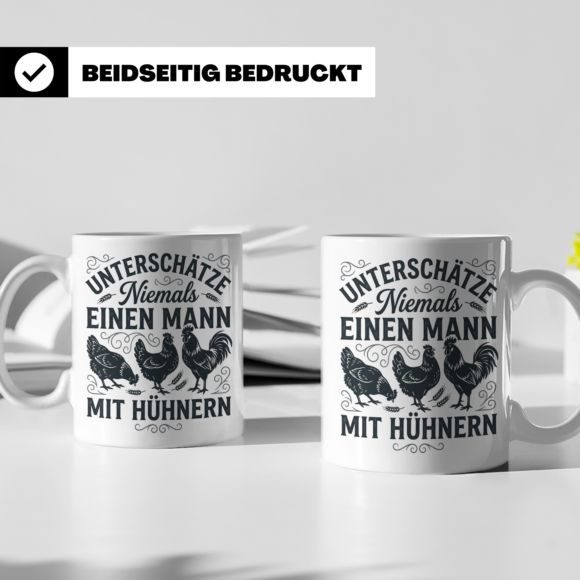 Mann mit Hühnern Tasse für Hühnerhalter Landwirt Bauer, Lust – Weiß [farbe:weiß]