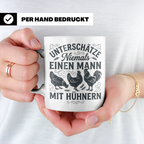 Mann mit Hühnern Tasse für Hühnerhalter Landwirt Bauer, Lust – Weiß [farbe:weiß]
