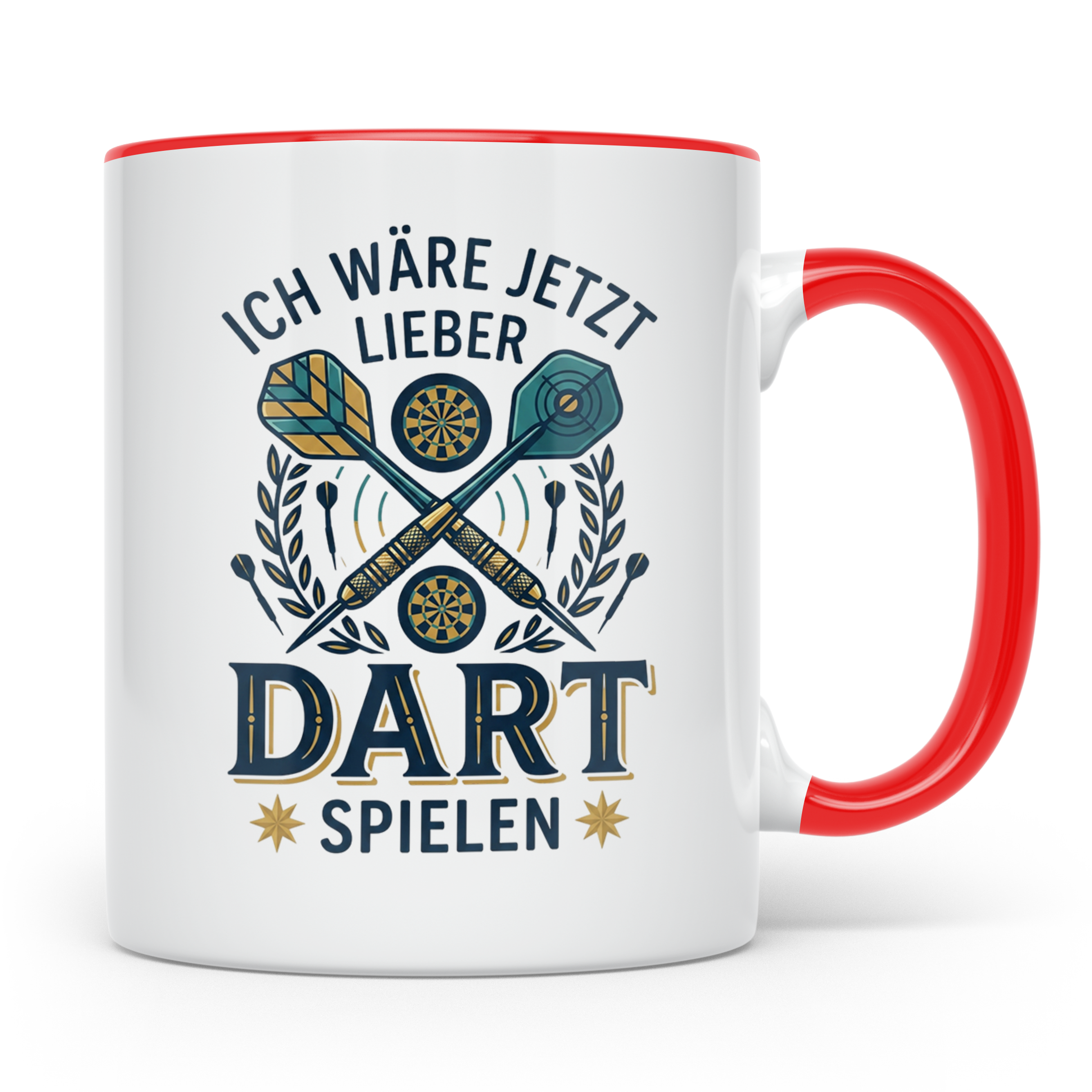 Dart Tasse 'Ich wäre jetzt lieber Dart spielen' lustiger Spr – Rot [farbe:rot]