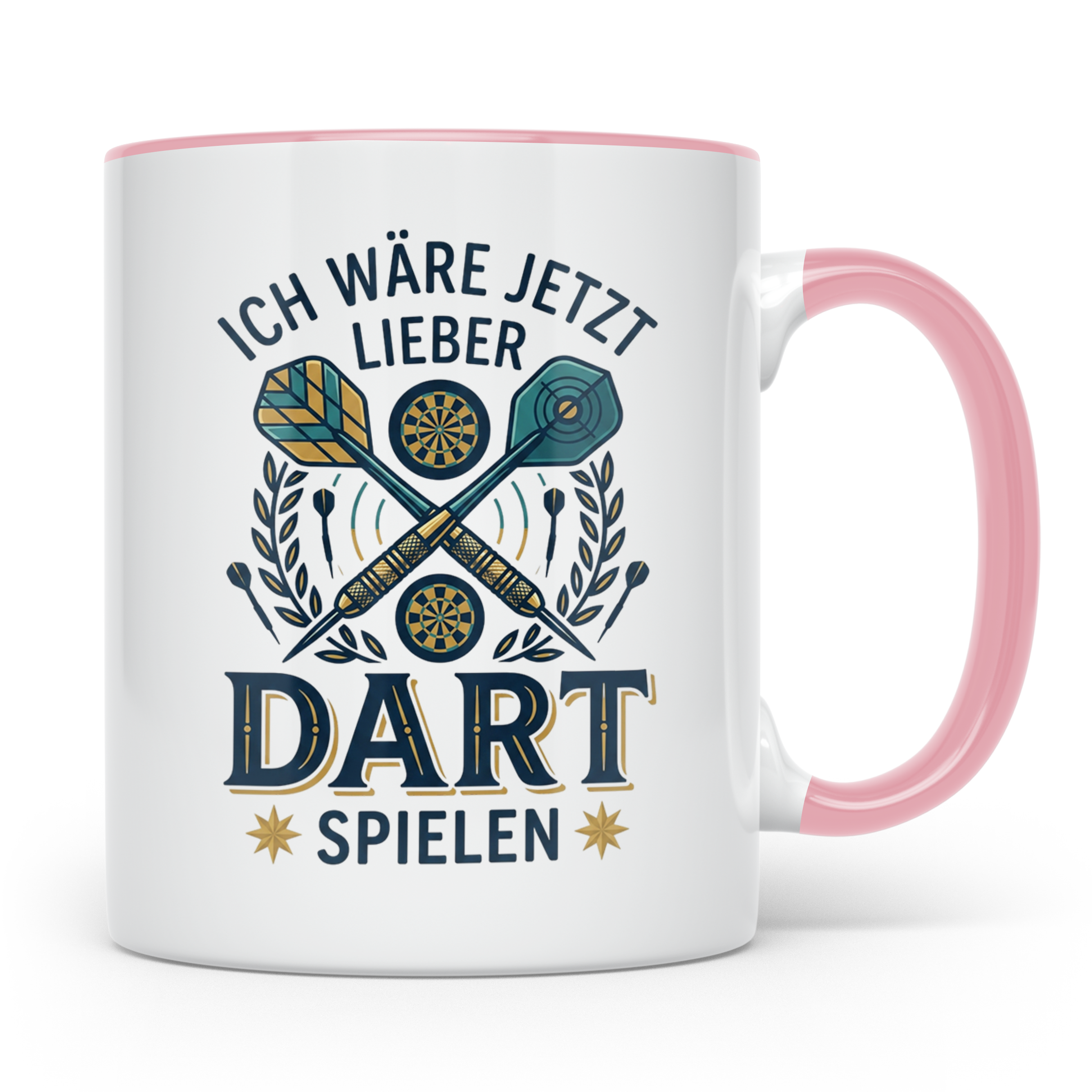 Dart Tasse 'Ich wäre jetzt lieber Dart spielen' lustiger Spr – Rosa [farbe:rosa]