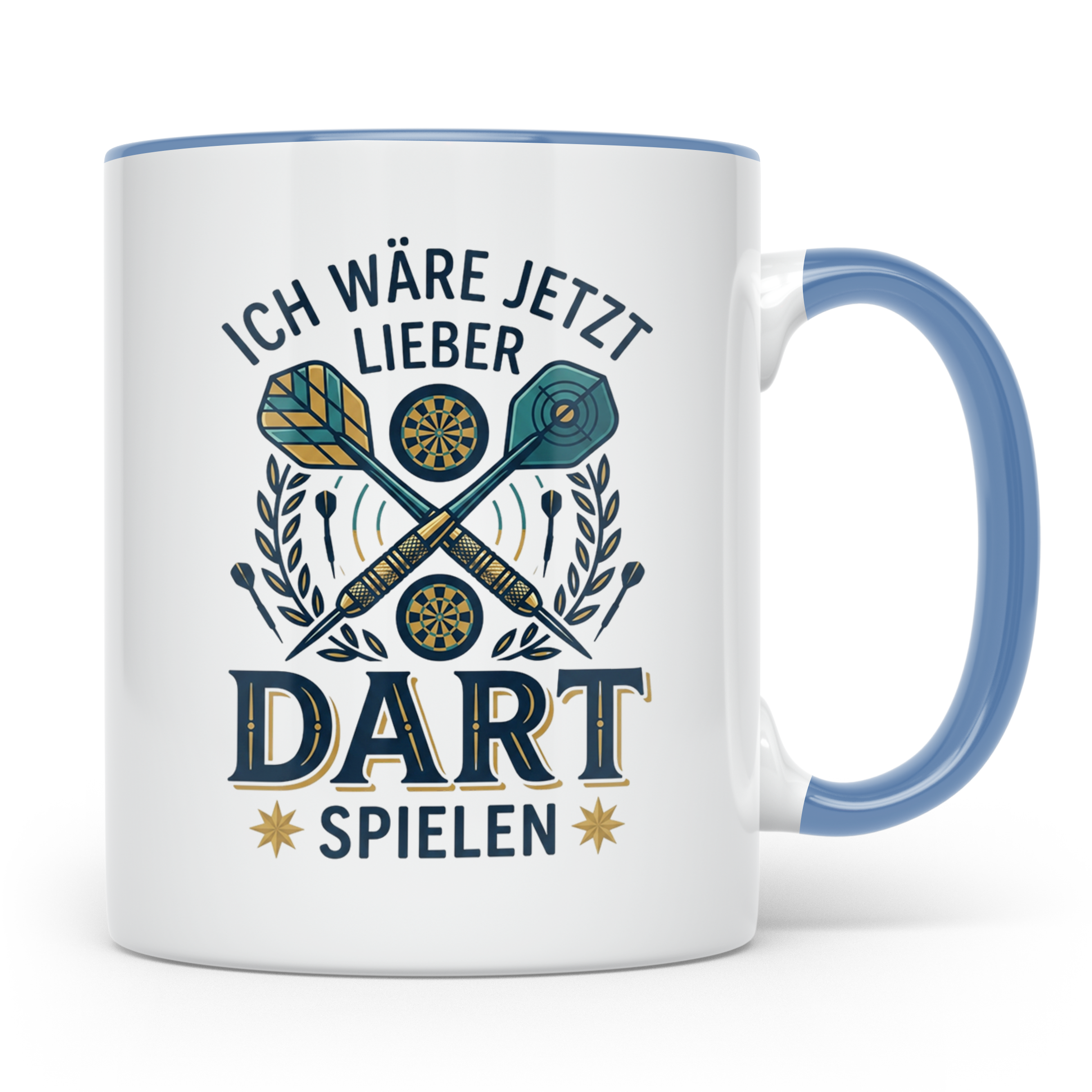 Dart Tasse 'Ich wäre jetzt lieber Dart spielen' lustiger Spr – Blau [farbe:blau]