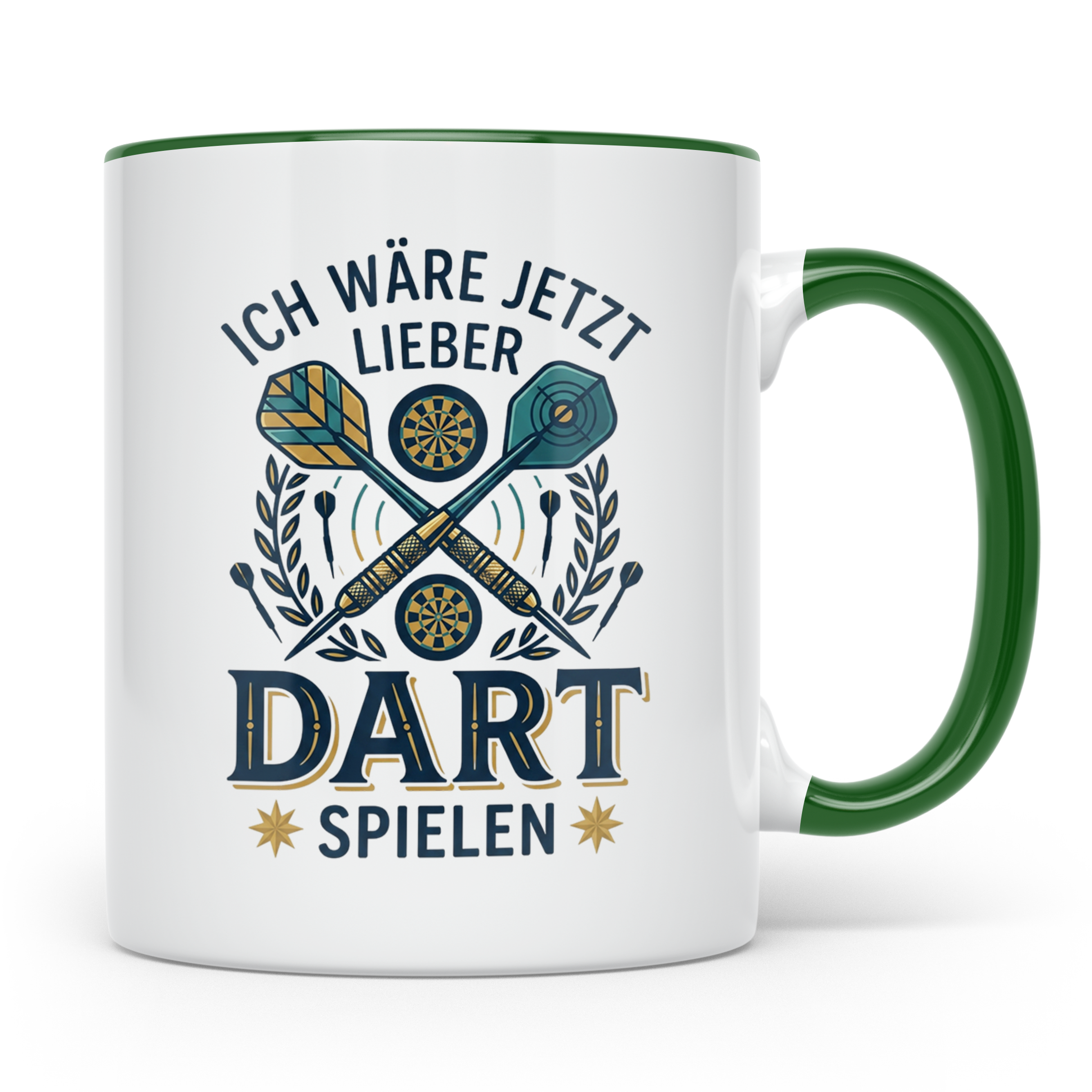 Dart Tasse 'Ich wäre jetzt lieber Dart spielen' lustiger Spr – Grün [farbe:grün]