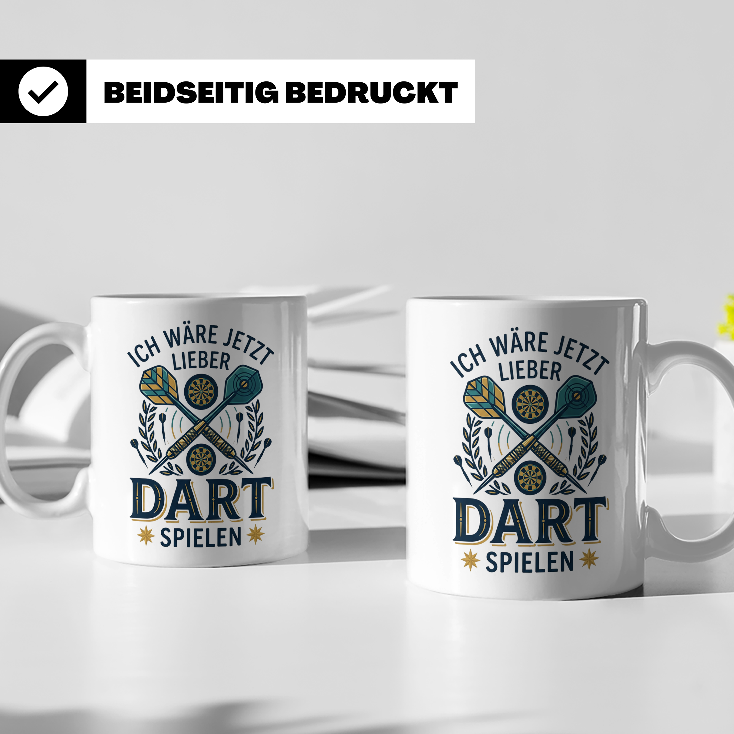 Dart Tasse 'Ich wäre jetzt lieber Dart spielen' lustiger Spr – Weiß [farbe:weiß]