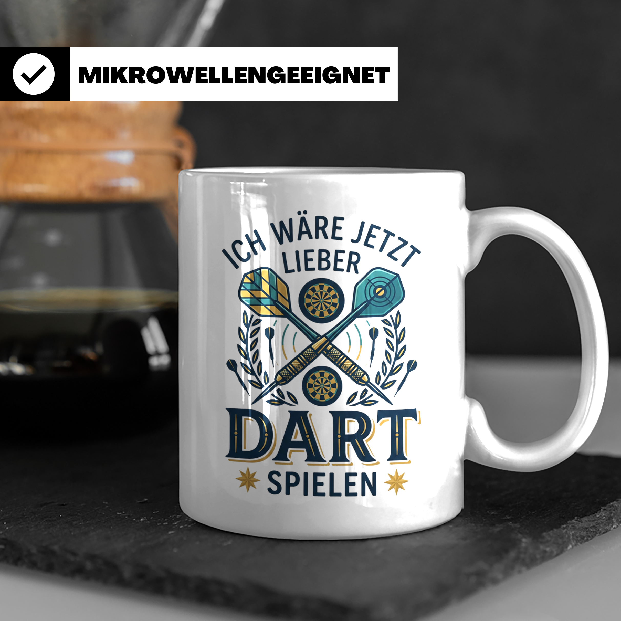 Dart Tasse 'Ich wäre jetzt lieber Dart spielen' lustiger Spr – Weiß [farbe:weiß]