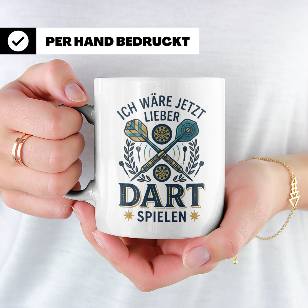 Dart Tasse 'Ich wäre jetzt lieber Dart spielen' lustiger Spr – Weiß [farbe:weiß]