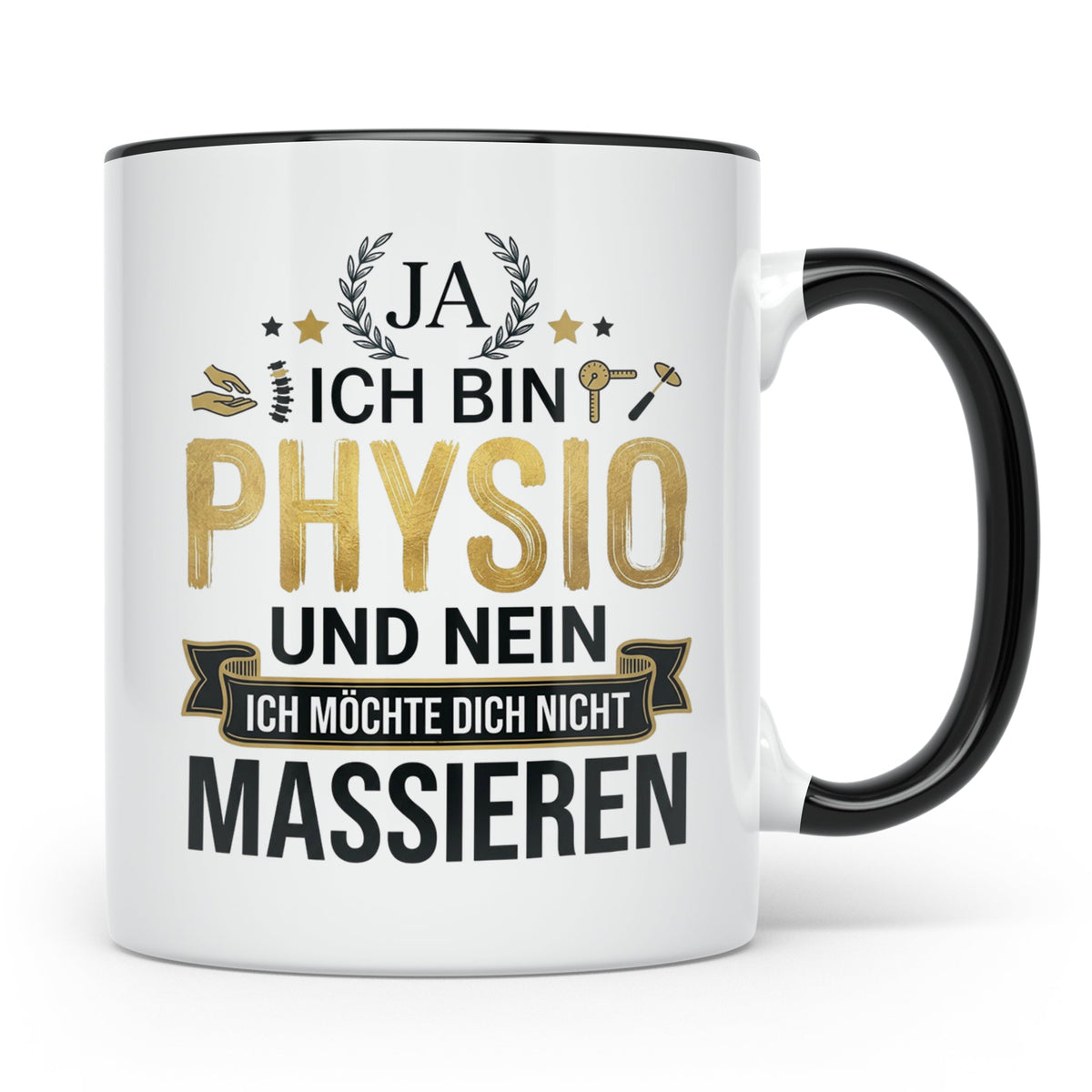 Physio Tasse mit Spruch 'Ja ich bin Physio...' lustiges Gesc – Schwarz [farbe:schwarz]