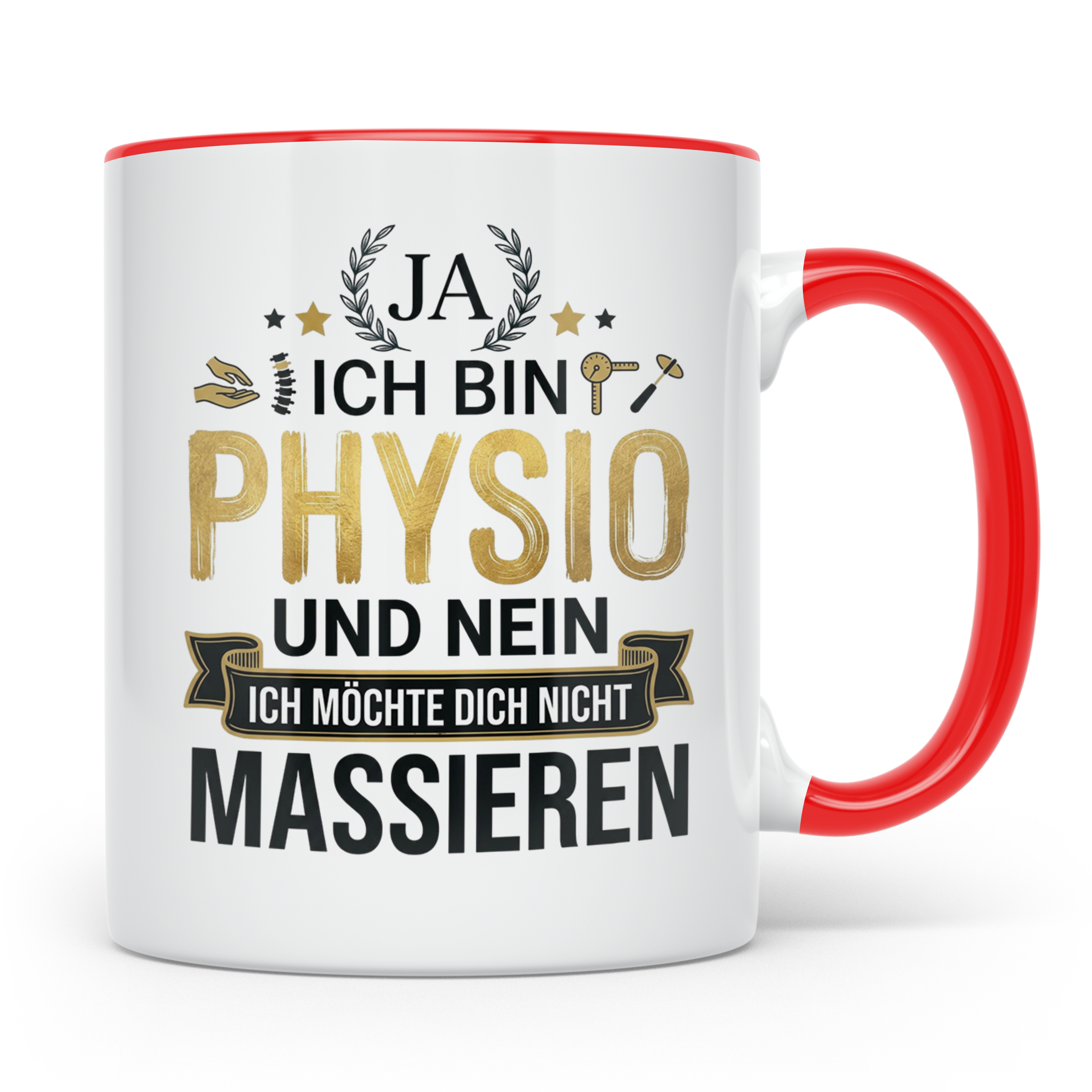 Physio Tasse mit Spruch 'Ja ich bin Physio...' lustiges Gesc – Rot [farbe:rot]