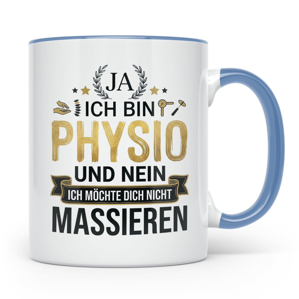 Physio Tasse mit Spruch 'Ja ich bin Physio...' lustiges Gesc – Blau [farbe:blau]