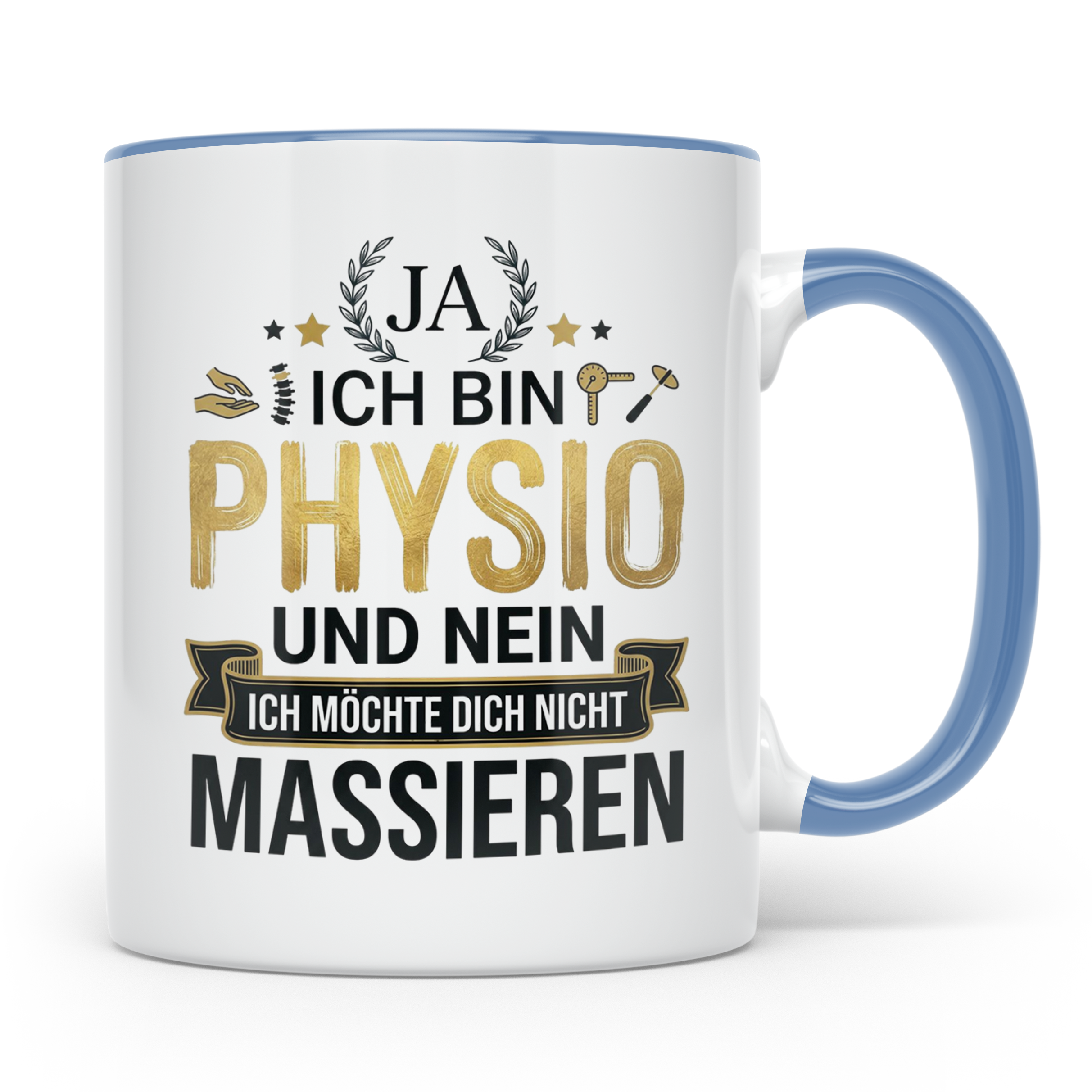 Physio Tasse mit Spruch 'Ja ich bin Physio...' lustiges Gesc – Blau [farbe:blau]