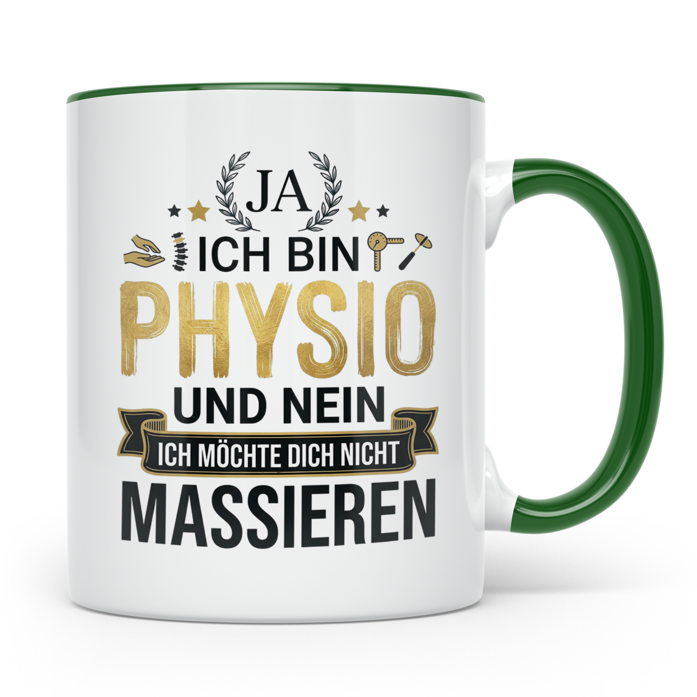 Physio Tasse mit Spruch 'Ja ich bin Physio...' lustiges Gesc – Grün [farbe:grün]