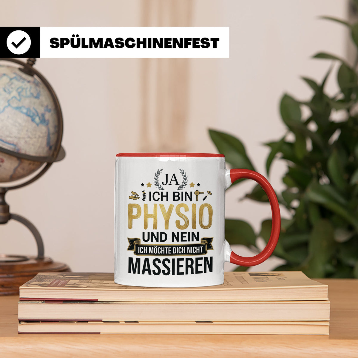Physio Tasse mit Spruch 'Ja ich bin Physio...' lustiges Gesc – Rot [farbe:rot]