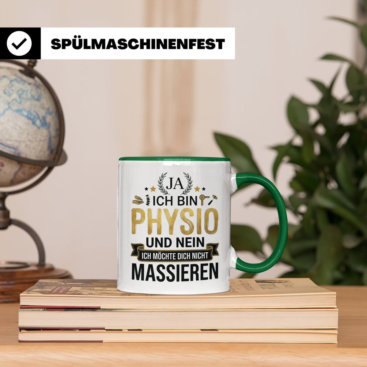 Physio Tasse mit Spruch 'Ja ich bin Physio...' lustiges Gesc – Grün [farbe:grün]