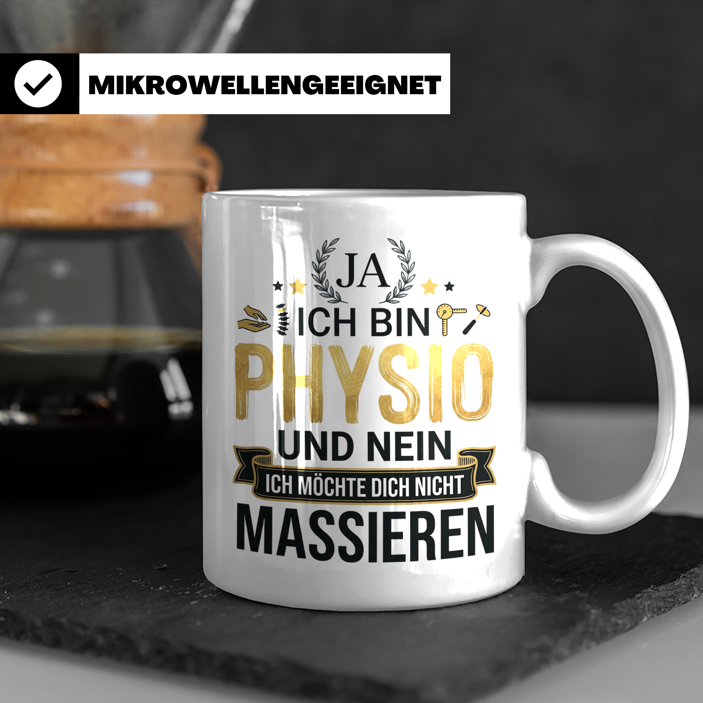 Physio Tasse mit Spruch 'Ja ich bin Physio...' lustiges Gesc – Weiß [farbe:weiß]