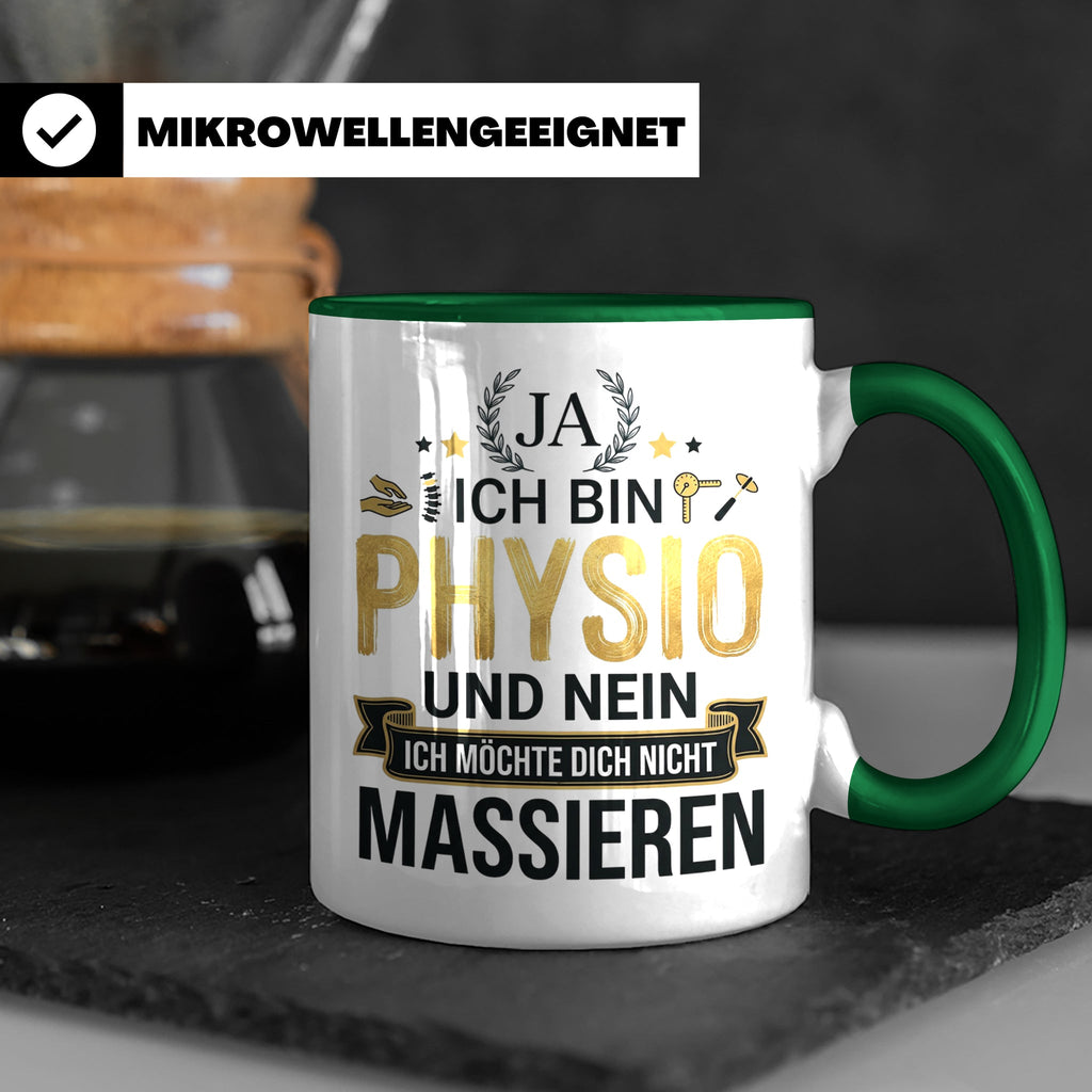 Physio Tasse mit Spruch 'Ja ich bin Physio...' lustiges Gesc – Grün [farbe:grün]