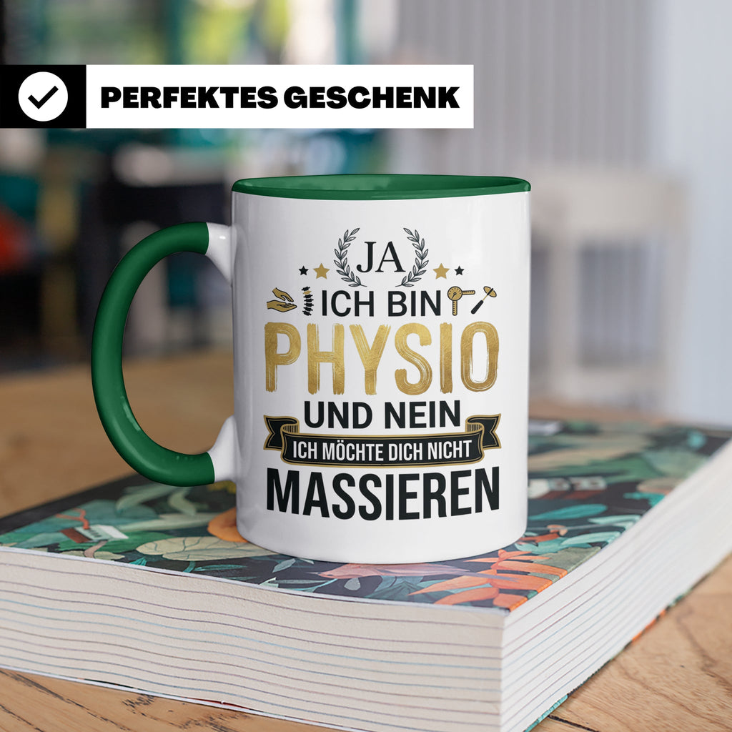 Physio Tasse mit Spruch 'Ja ich bin Physio...' lustiges Gesc – Grün [farbe:grün]