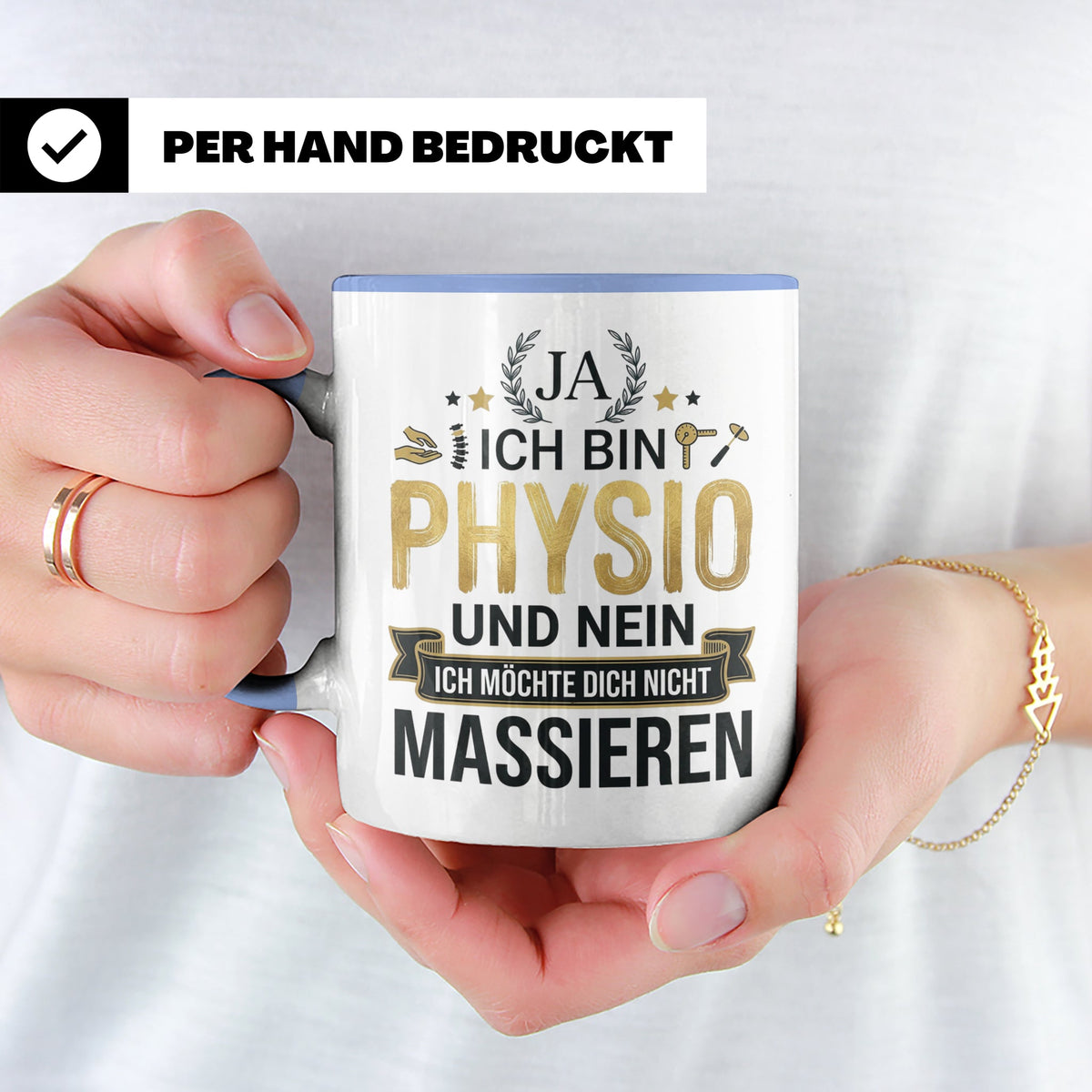 Physio Tasse mit Spruch 'Ja ich bin Physio...' lustiges Gesc – Blau [farbe:blau]