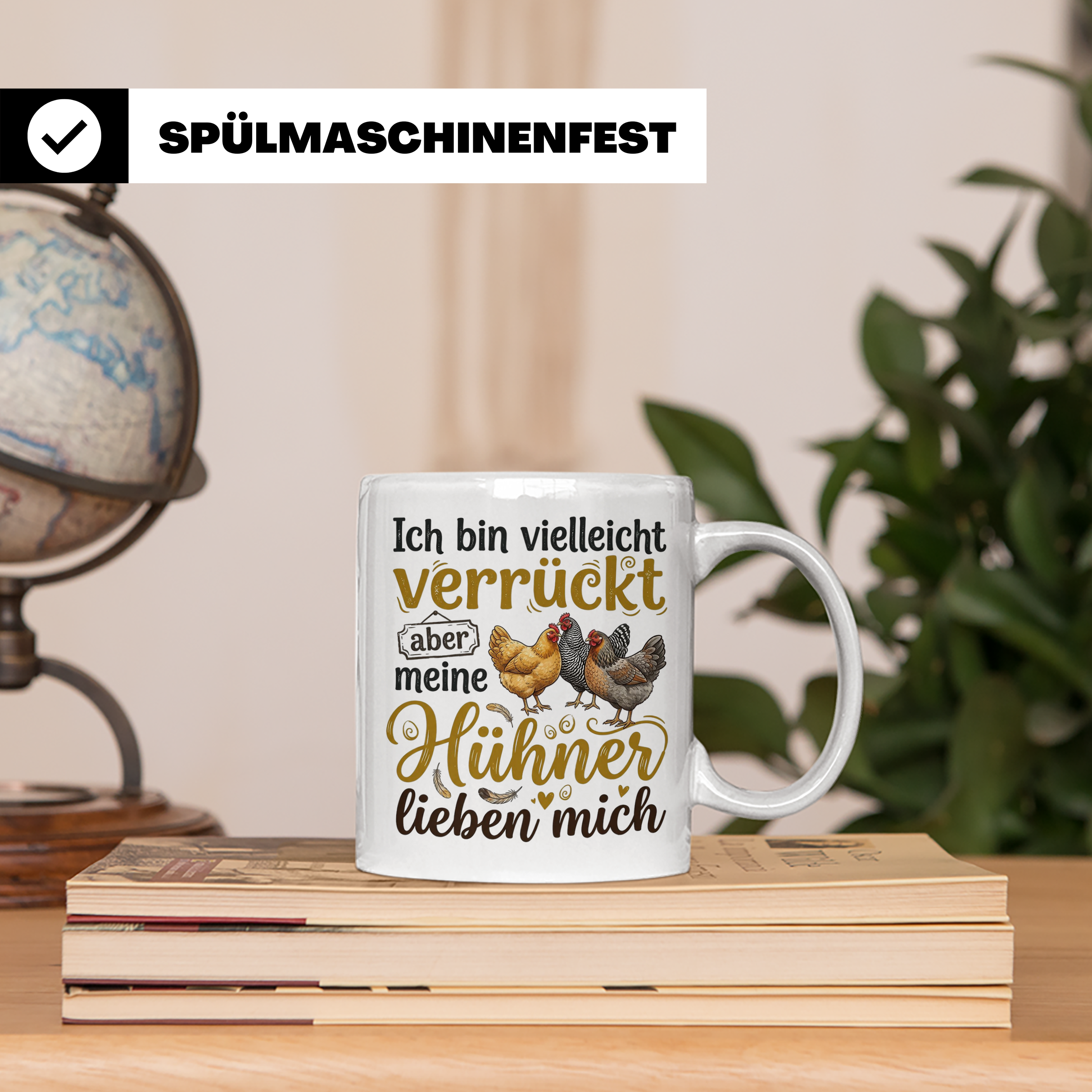 Hühner Tasse mit Spruch Ich bin verrückt aber meine Hühner l – Weiß [farbe:weiß]