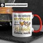 Hühner Tasse mit Spruch Ich bin verrückt aber meine Hühner l – Rot [farbe:rot]