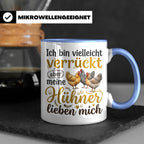 Hühner Tasse mit Spruch Ich bin verrückt aber meine Hühner l – Blau [farbe:blau]