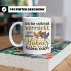 Hühner Tasse mit Spruch Ich bin verrückt aber meine Hühner l – Weiß [farbe:weiß]