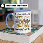 Hühner Tasse mit Spruch Ich bin verrückt aber meine Hühner l – Blau [farbe:blau]
