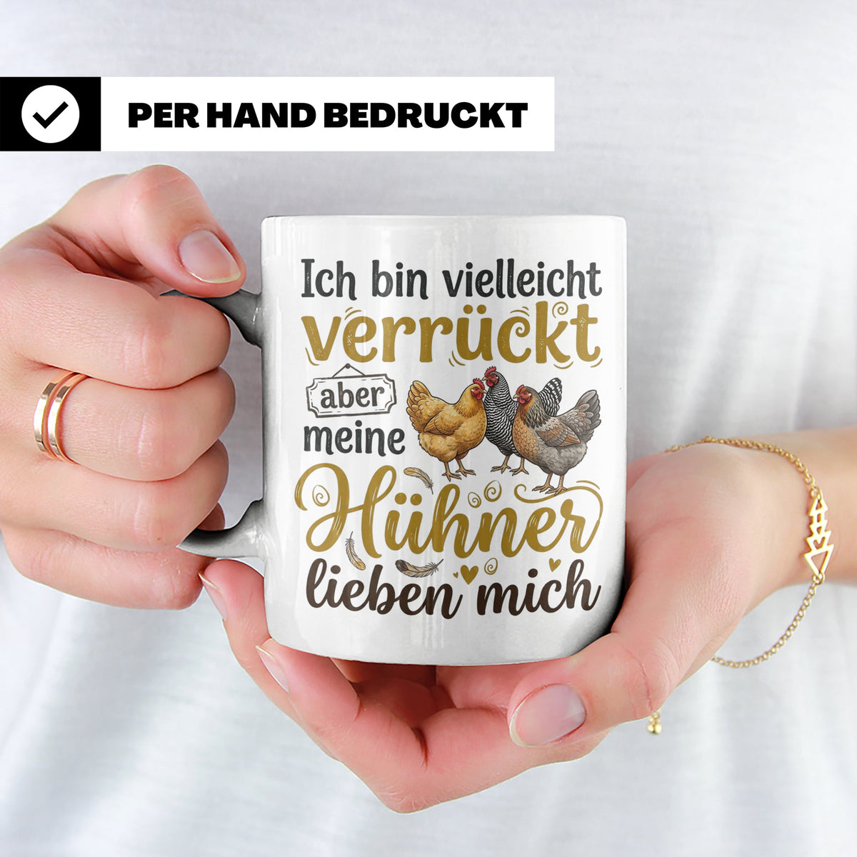 Hühner Tasse mit Spruch Ich bin verrückt aber meine Hühner l – Weiß [farbe:weiß]