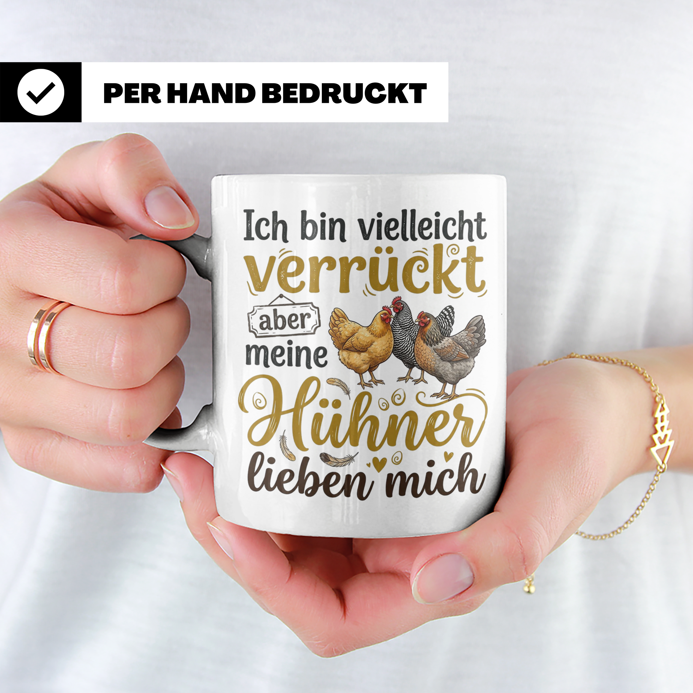 Hühner Tasse mit Spruch Ich bin verrückt aber meine Hühner l – Weiß [farbe:weiß]