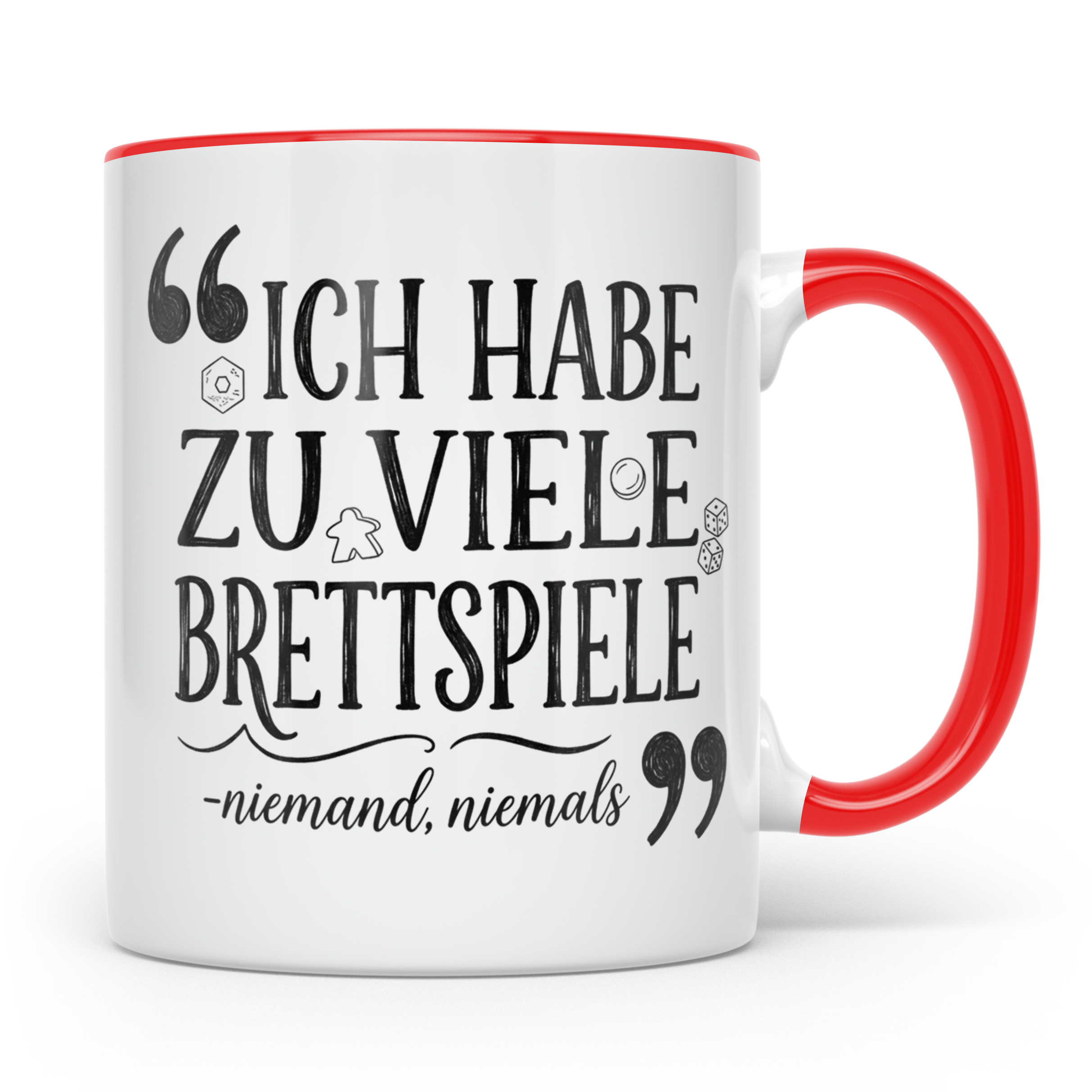 Brettspiel Tasse mit Spruch 'Ich habe zu viele Brettspiele', – Rot [farbe:rot]
