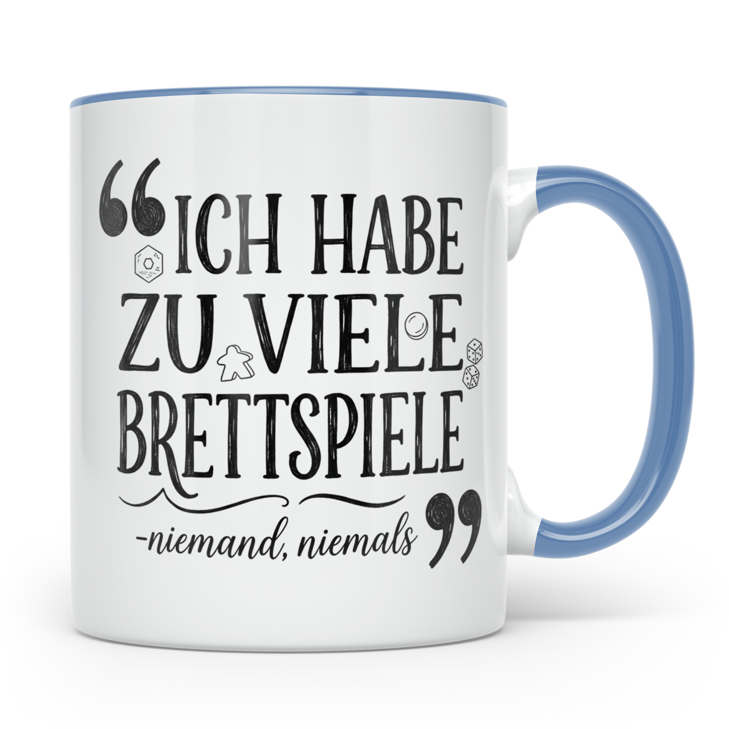 Brettspiel Tasse mit Spruch 'Ich habe zu viele Brettspiele', – Blau [farbe:blau]