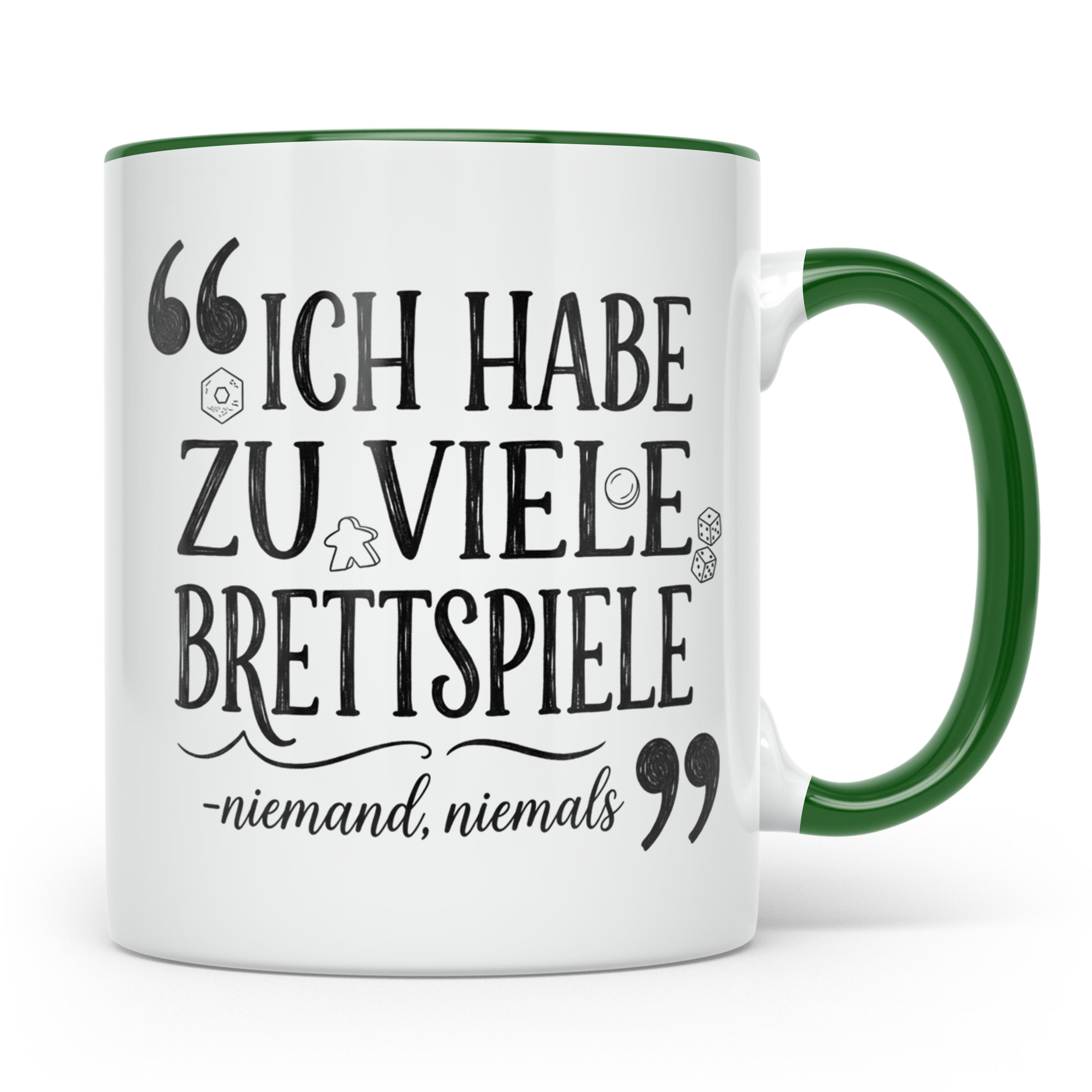 Brettspiel Tasse mit Spruch 'Ich habe zu viele Brettspiele', – Grün [farbe:grün]