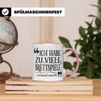 Brettspiel Tasse mit Spruch 'Ich habe zu viele Brettspiele', – Rosa [farbe:rosa]