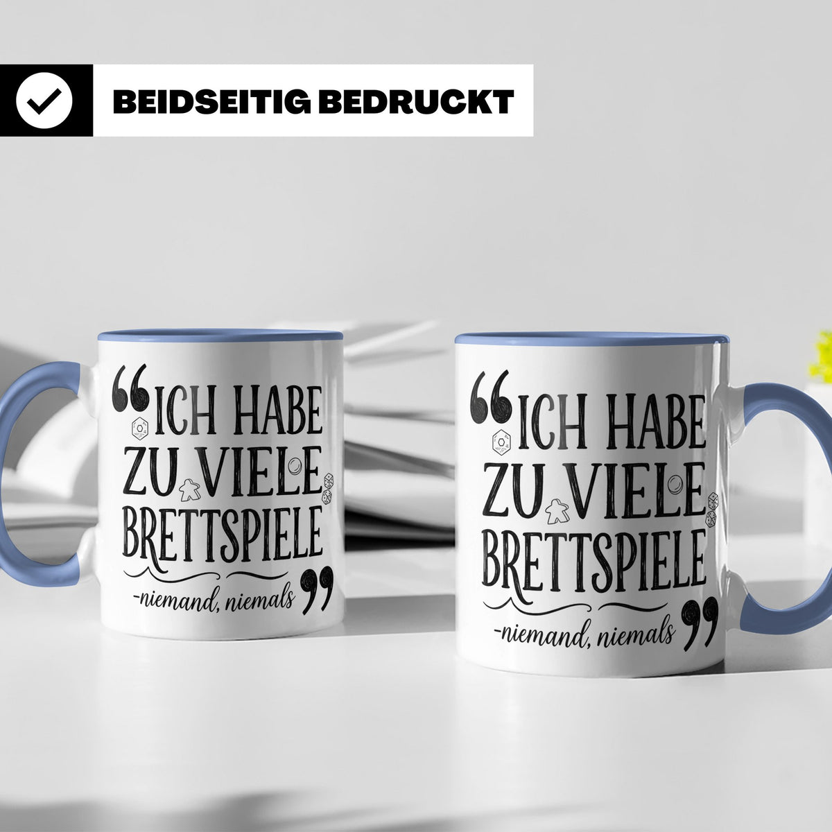 Brettspiel Tasse mit Spruch 'Ich habe zu viele Brettspiele', – Blau [farbe:blau]